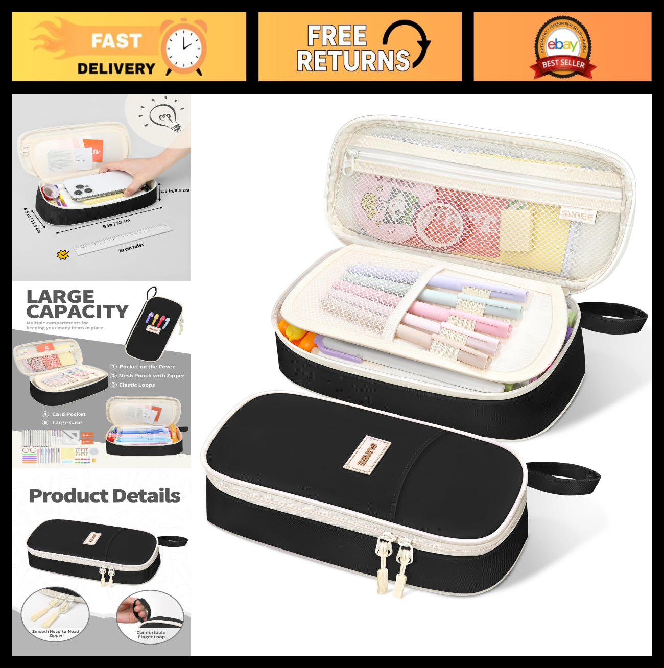 Aesthetic Pencil Case   Large Zippered Pen Pouch, Kawaii Stationery Organizer, S0