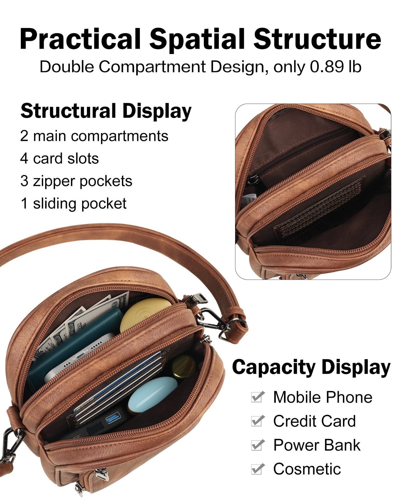 Stylish Small Crossbody Purses for Women, RFID Anti-Theft, 4 Card Slots5