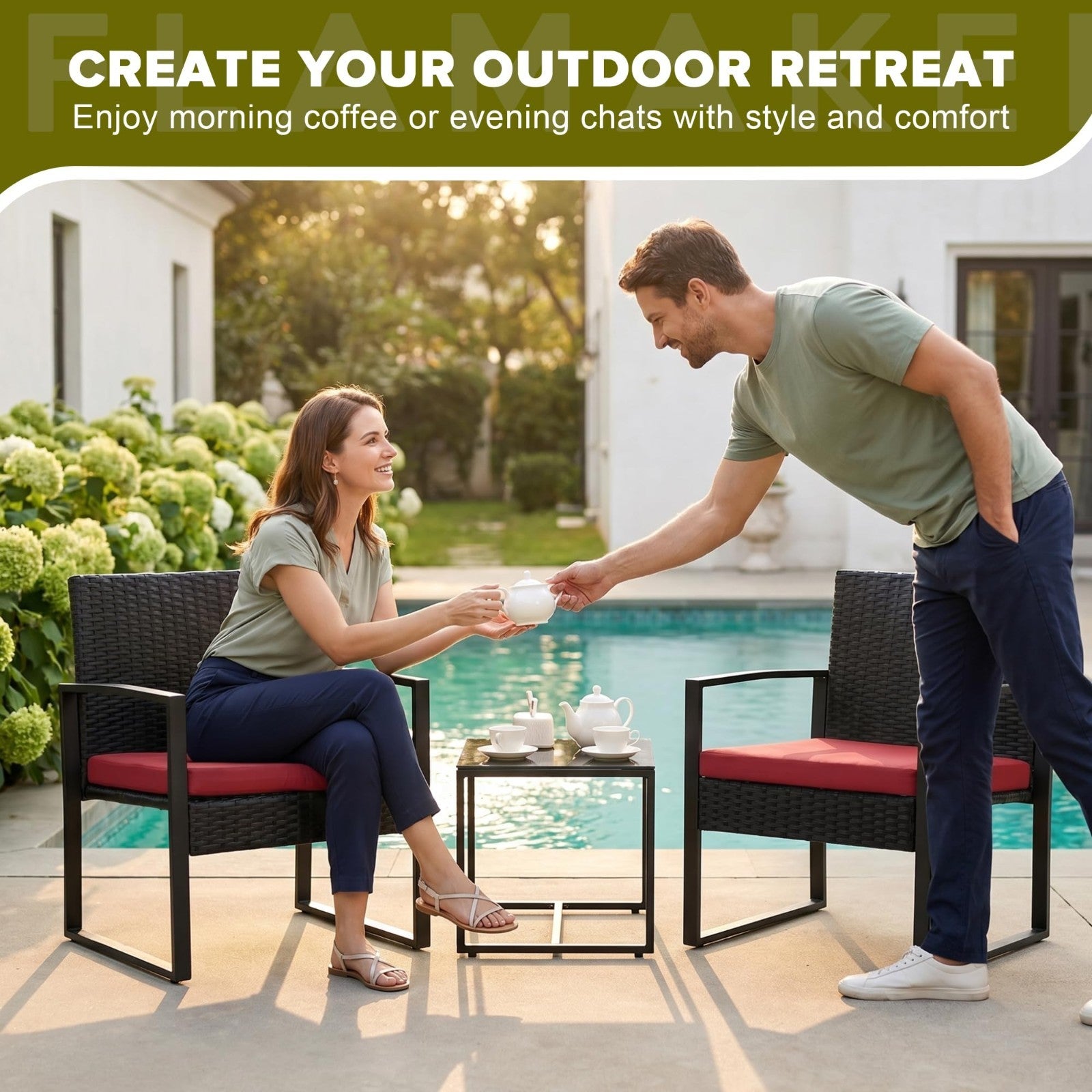 3 Piece Outdoor Wicker Patio Furniture Set   Modern Rattan Bistro Chairs & Table6