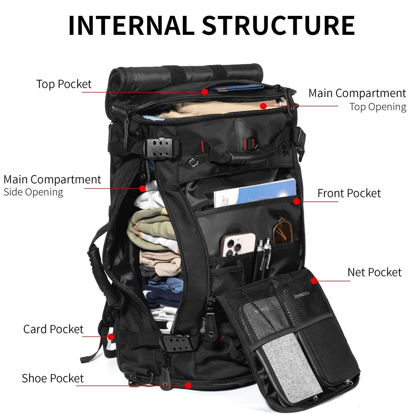 Large Capacity Travel Hiking Sports Backpack Duffle Bag 45L Convertible Laptop B3
