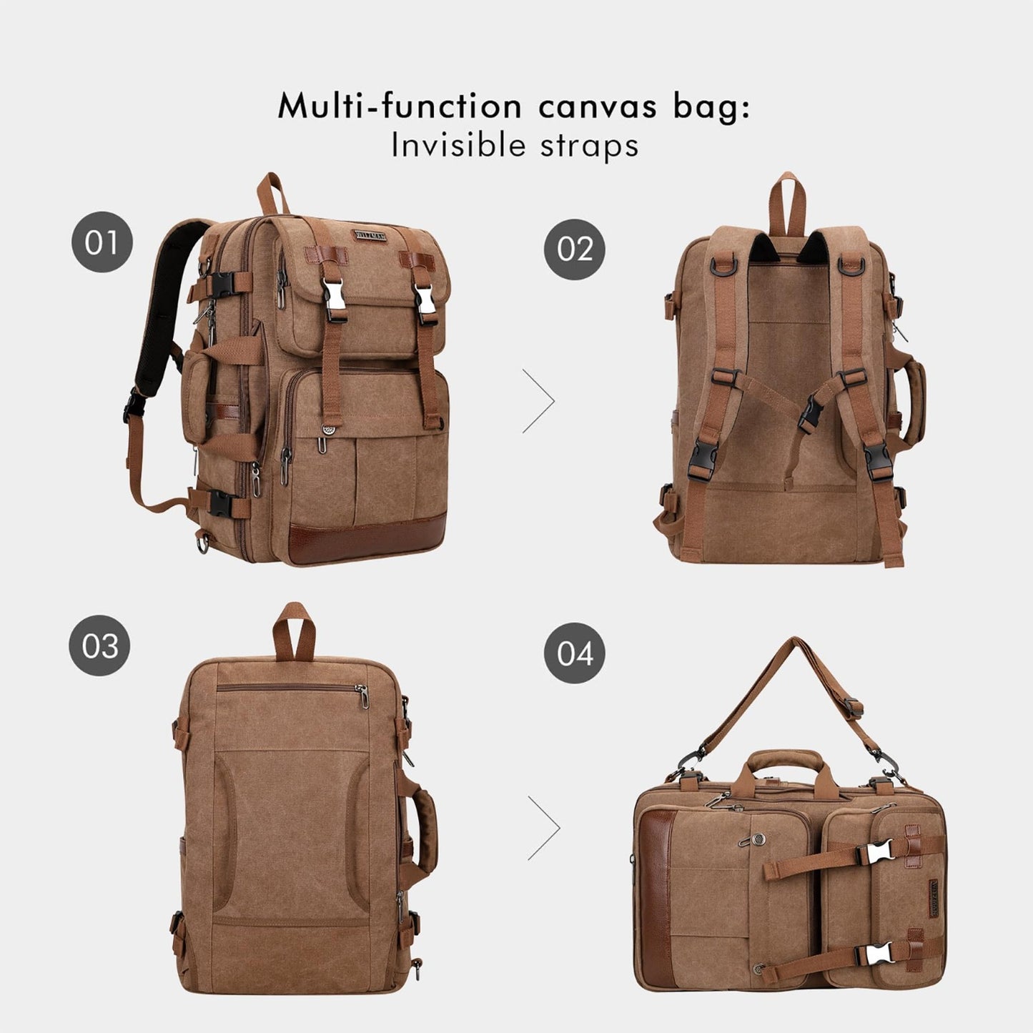 Large Canvas Travel Backpack for Men, Fits 16" Laptop, Durable & Stylish6