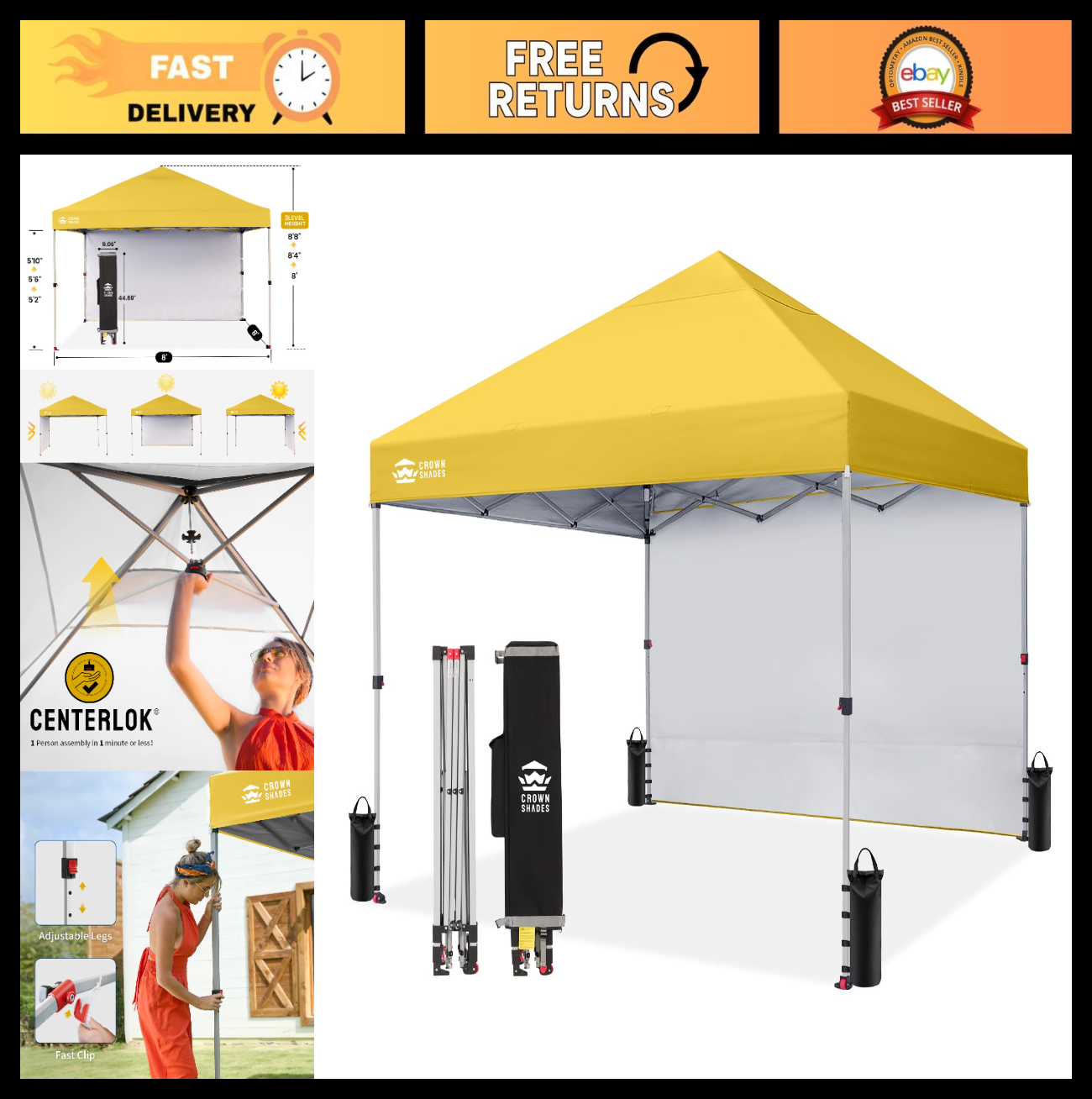 8x8 Pop Up Canopy Tent with Side Wall, Easy Setup Outdoor Gazebo, Sun Shade for0