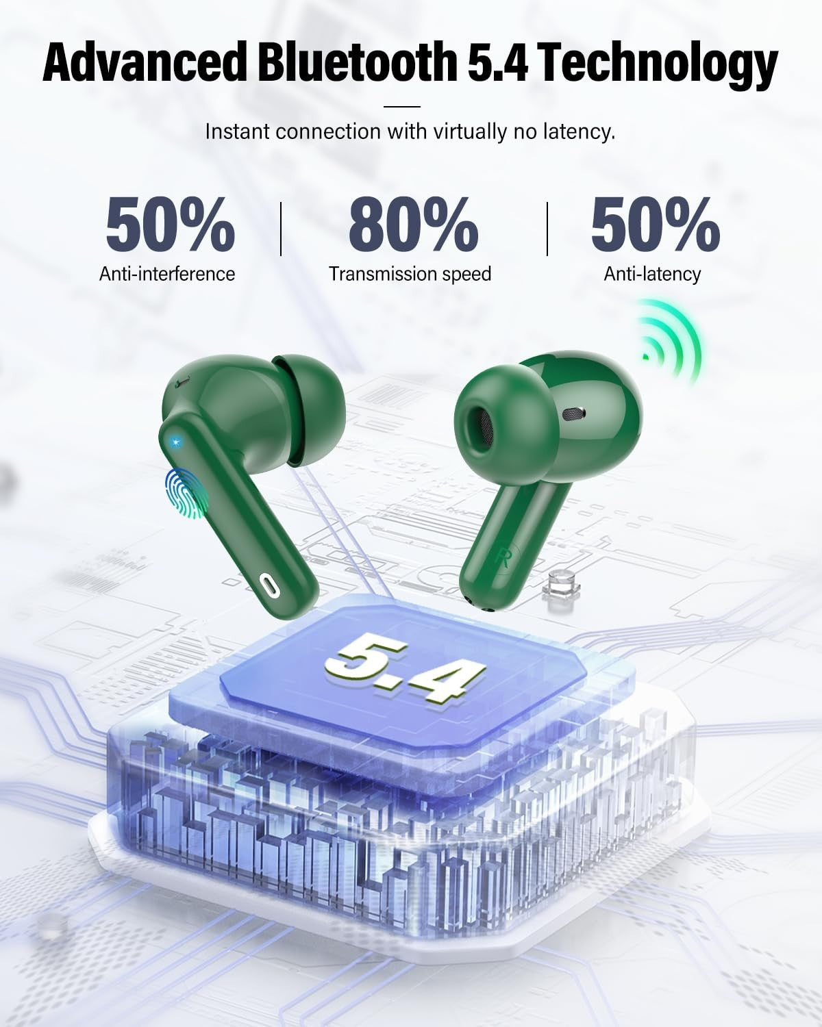 Wireless Earbuds Bluetooth 5.4, Noise Cancelling, IP7 Waterproof, 36H Playtime,3