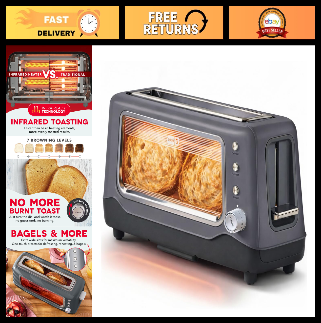 Extra Wide Slot Toaster with See-Through Window, Defrost & Reheat Functions, Aut0