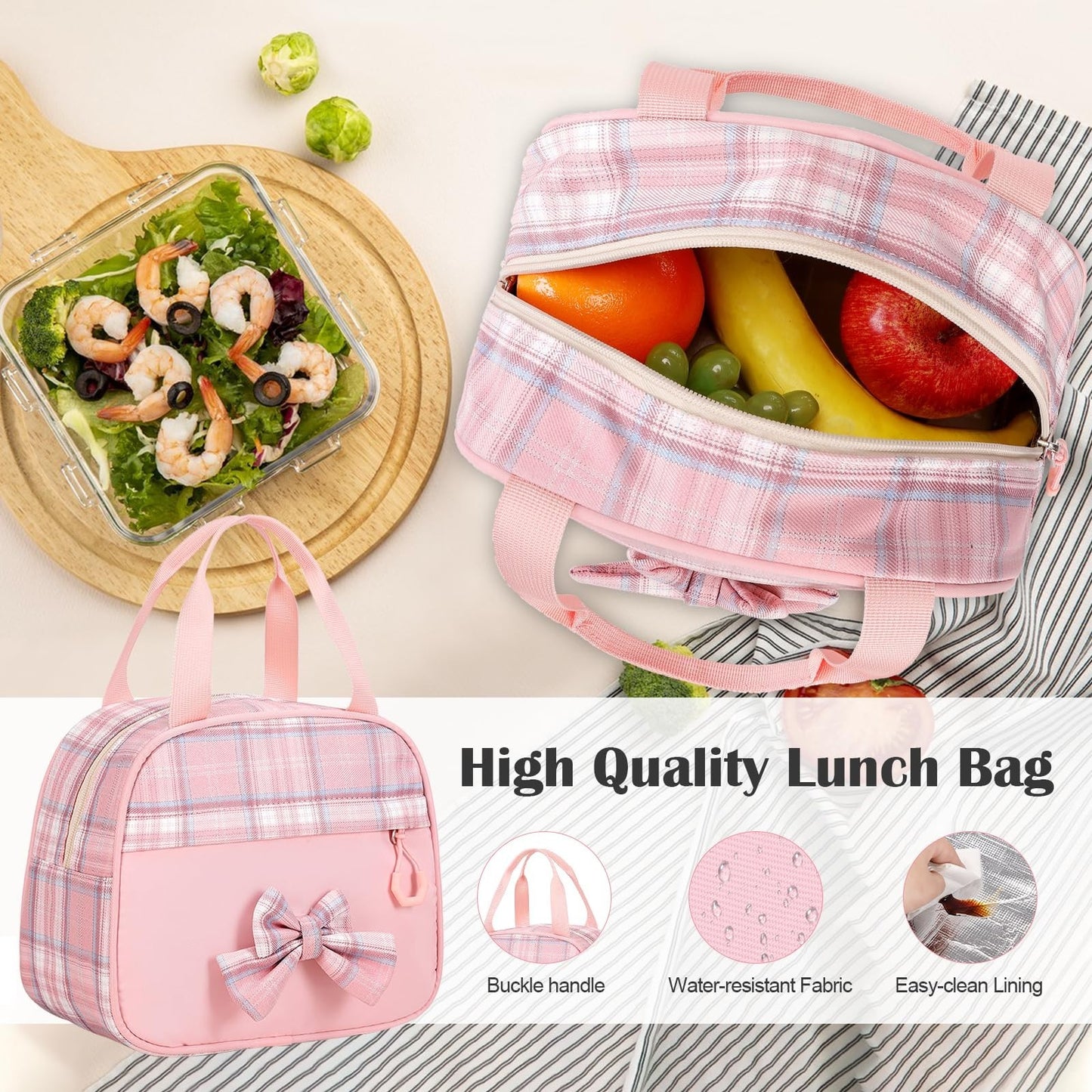 Cute Bow Backpack for Girls, School Bag Set with Lunch Bag & Pen Case, Stylish &6