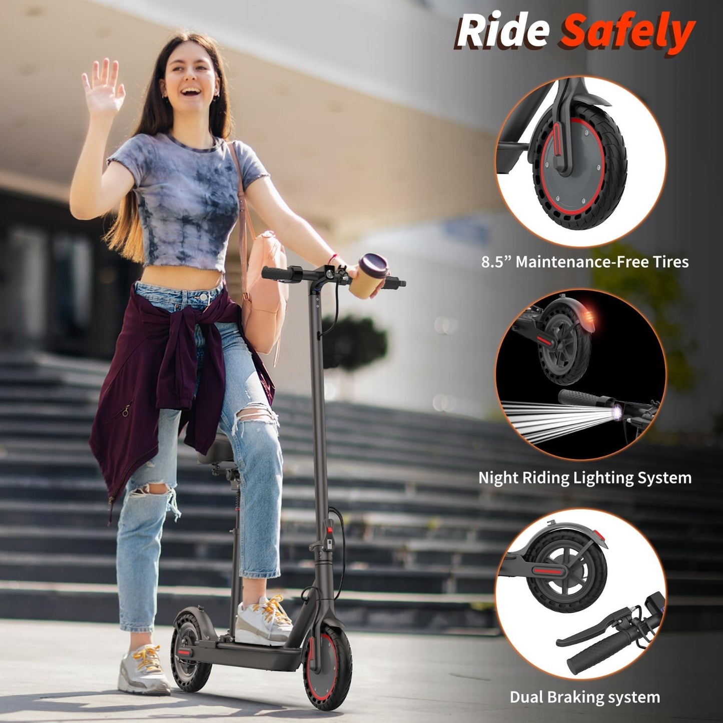 350W-500W Electric Scooter, 9-22 MPH, 10-41 Mile Range, Dual Suspension, Foldabl6