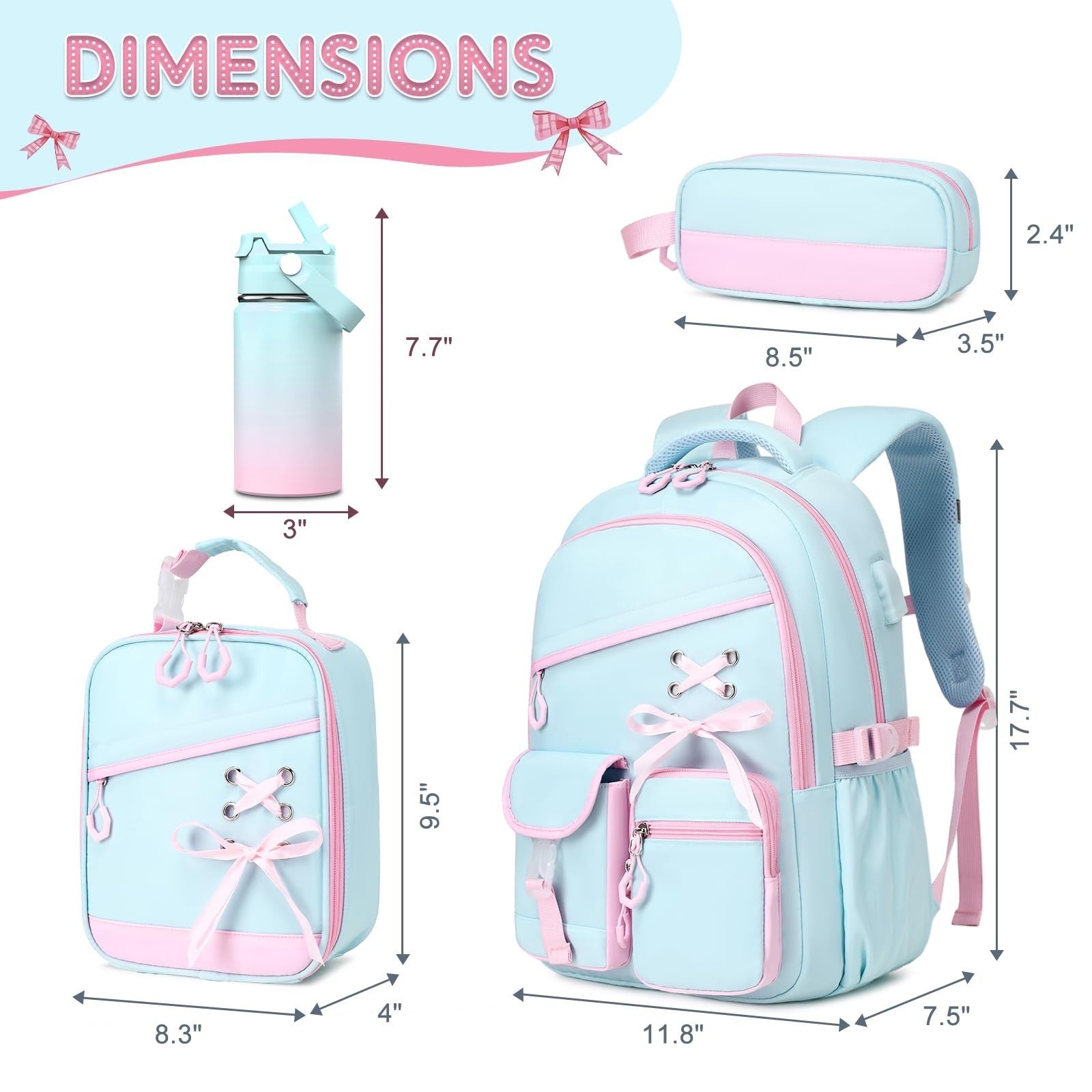 Girls School Backpacks Set   6PCS with Insulated Water Bottle, Lunch Bag & Penci2