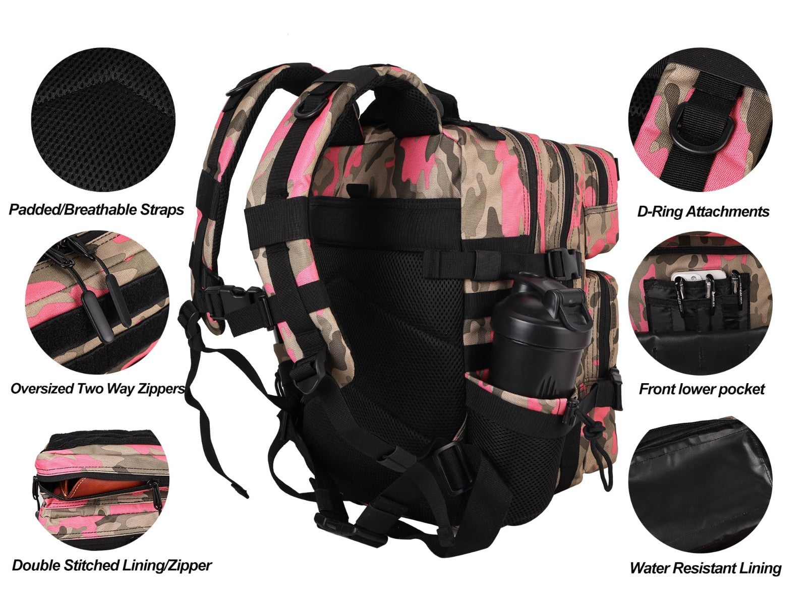 Tactical Military Backpack 25L/35L Army Assault Pack Rucksack with Water Bottle3