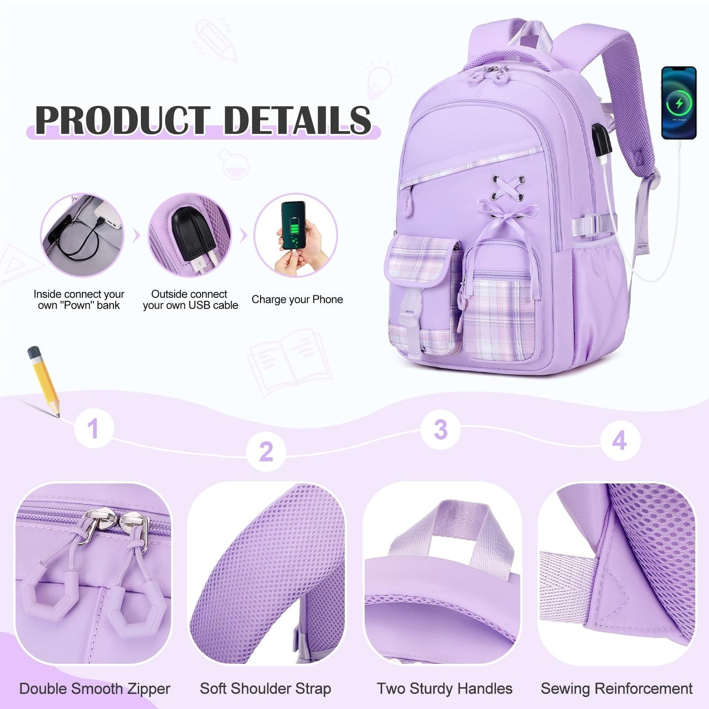 3PCS Girls School Backpack Set with Lunch Box & Pencil Pouch   Stylish & Durable4