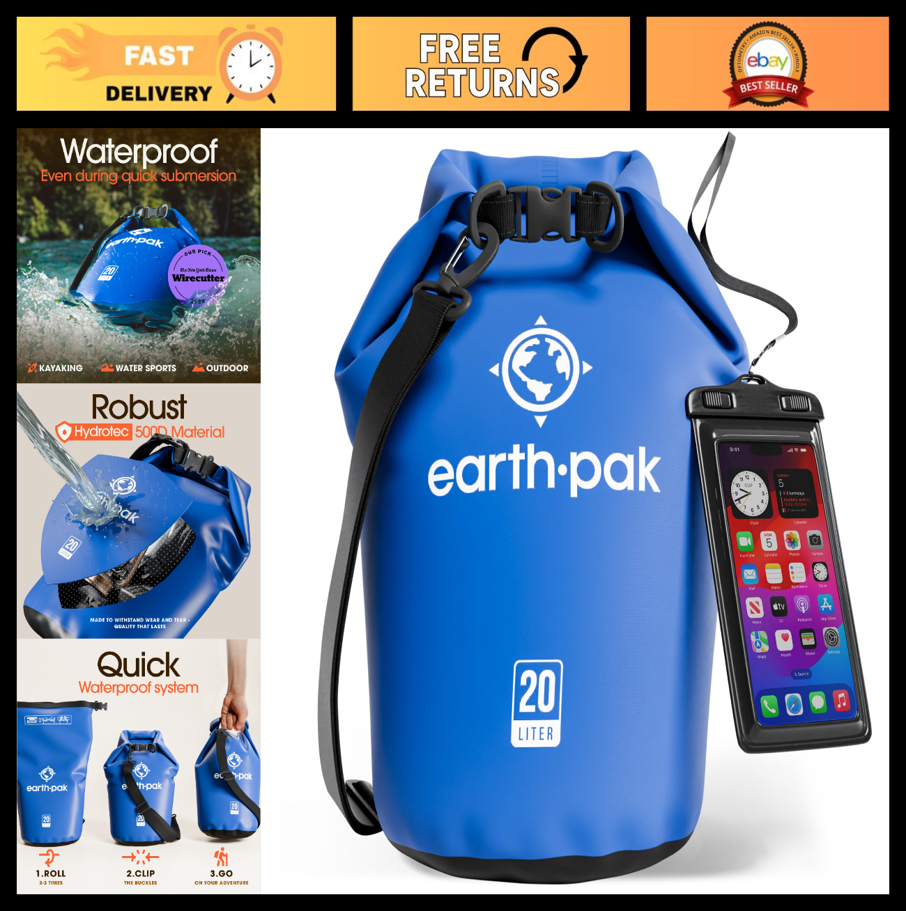 Waterproof Dry Bag Backpack   Roll Top Sack for Kayaking & Gear Storage, Phone C0