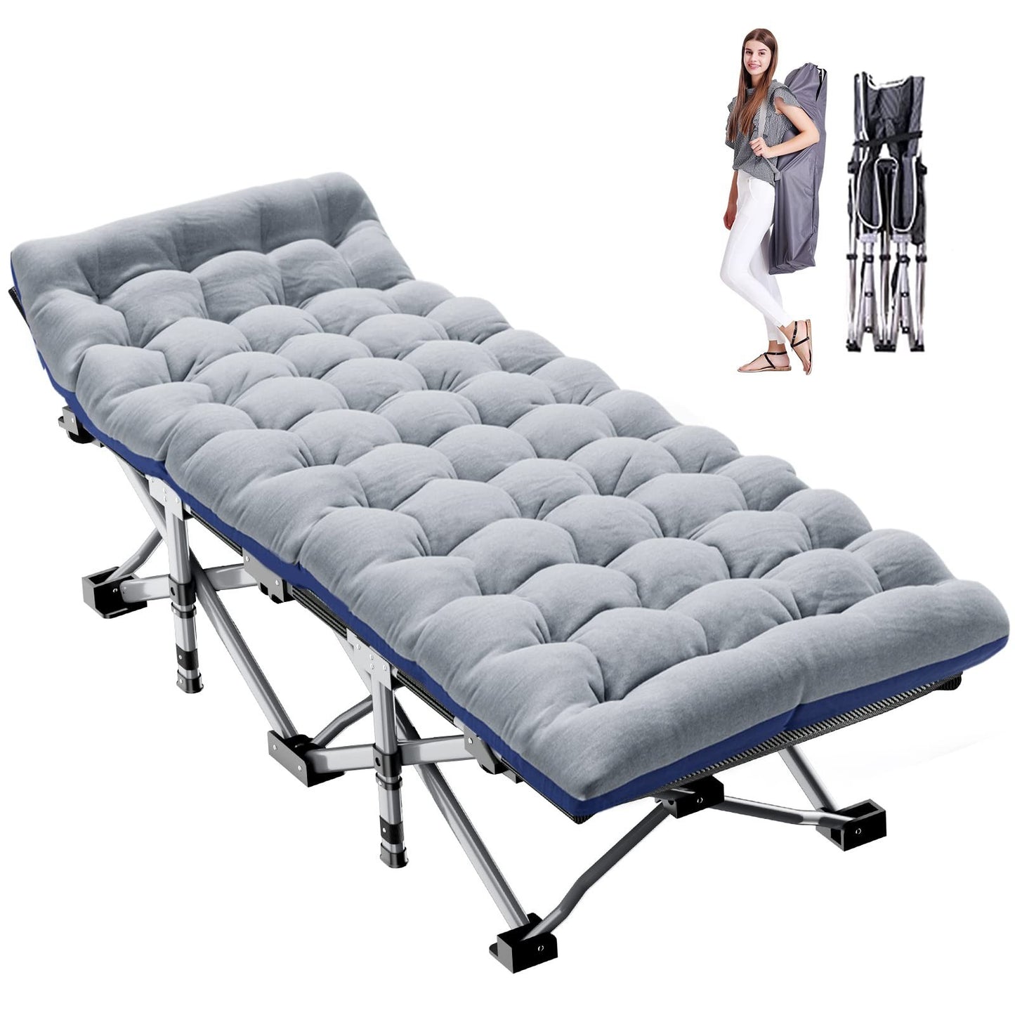 Folding Camping Cot for Adults   28" Wide Heavy Duty Bed, 800 lbs Capacity, Remo0