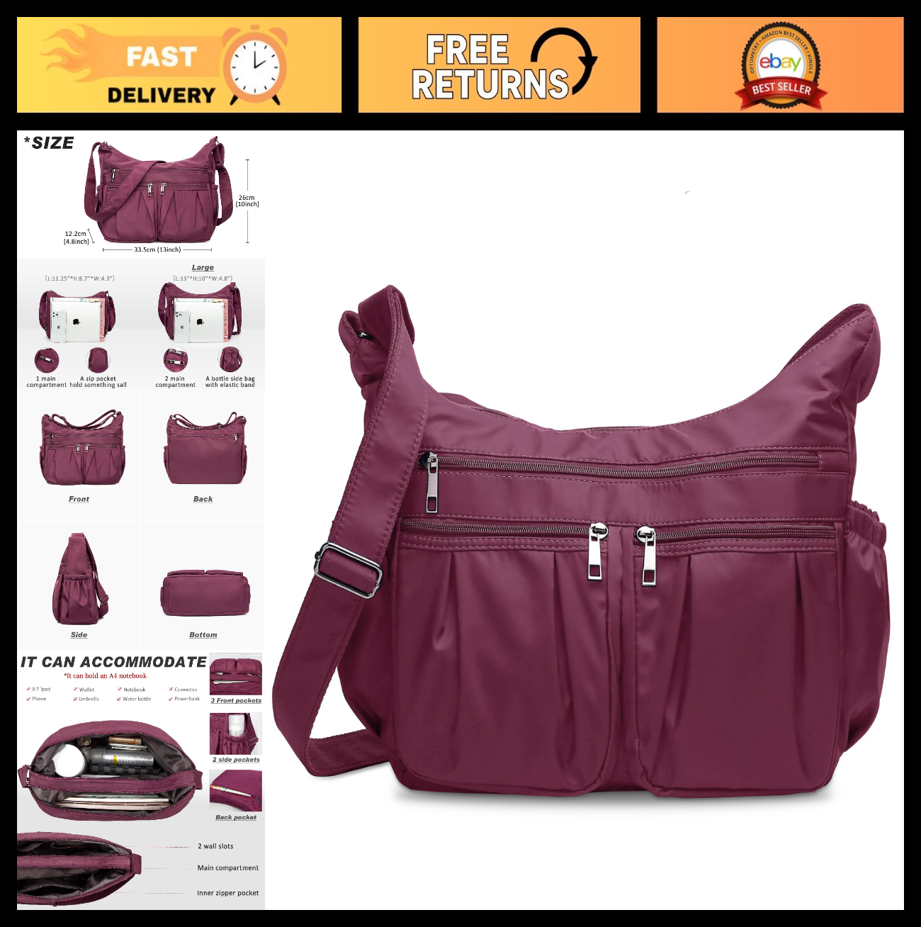 Lightweight Waterproof Nylon Crossbody Purse for Women - Travel Handbag & Pocket0