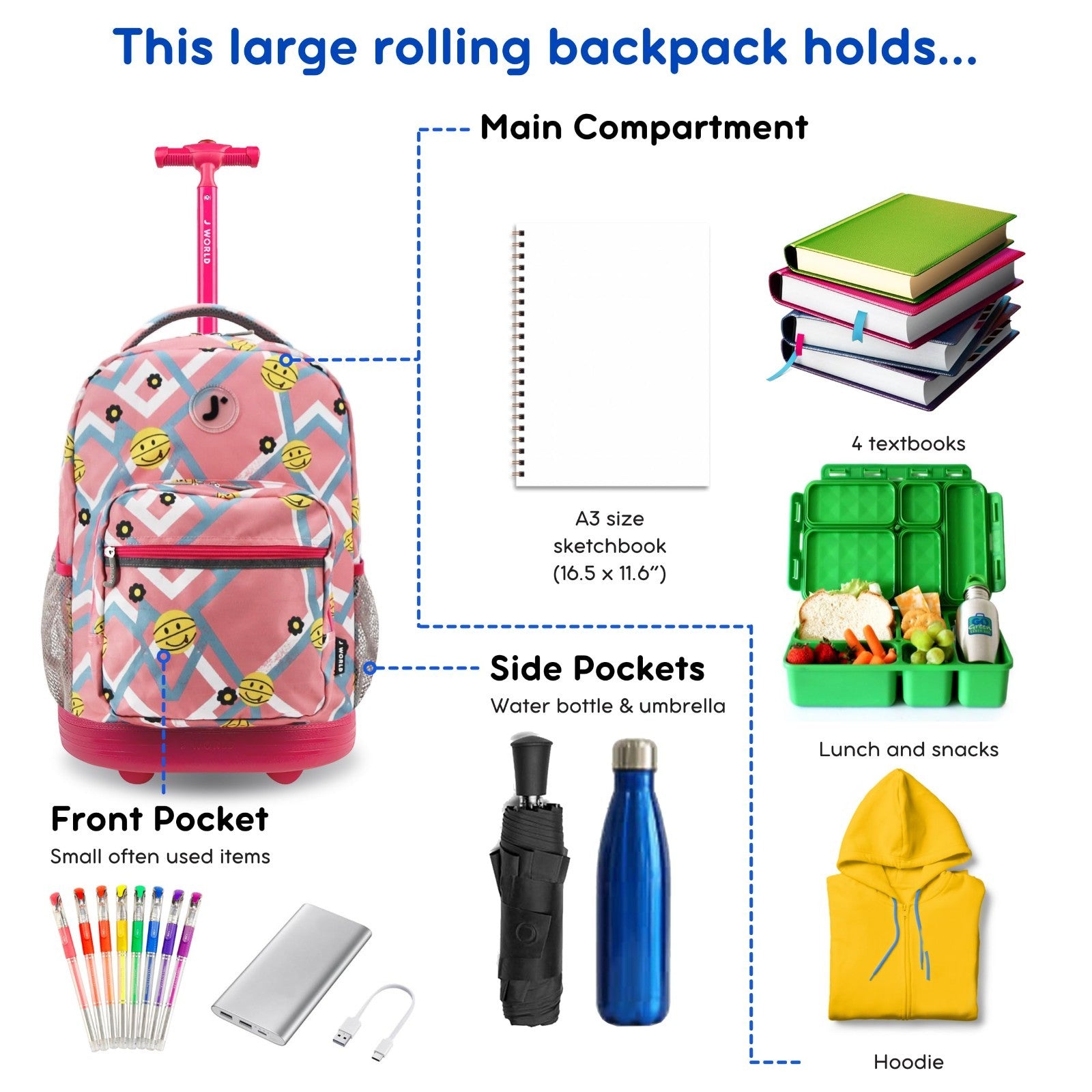 Kids Rolling Backpack with Wheels, 18" School Bookbag for Boys & Girls, Basketba3