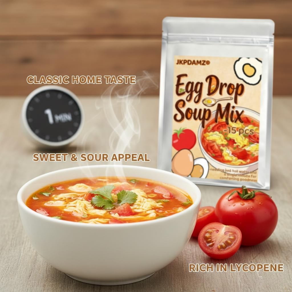 Instant Egg Drop Soup Mix - Freeze-Dried Tomato, 15 Packets - Quick & Easy Meal!4