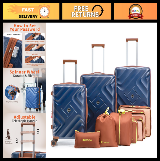 10-Piece Expandable Luggage Set, Airline Approved Carry-On Suitcases, Spinner Wh0