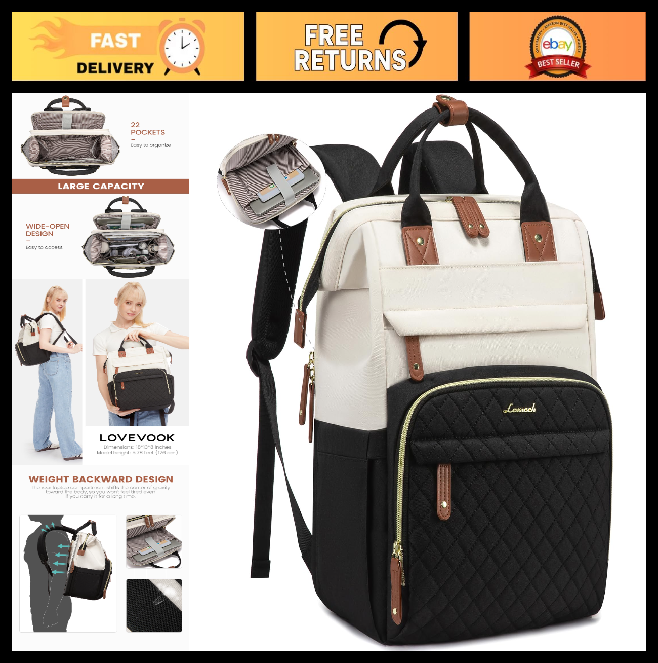 Waterproof 17.3'' Laptop Backpack for Women, Nurse Teacher Work Bag, Travel Purs0