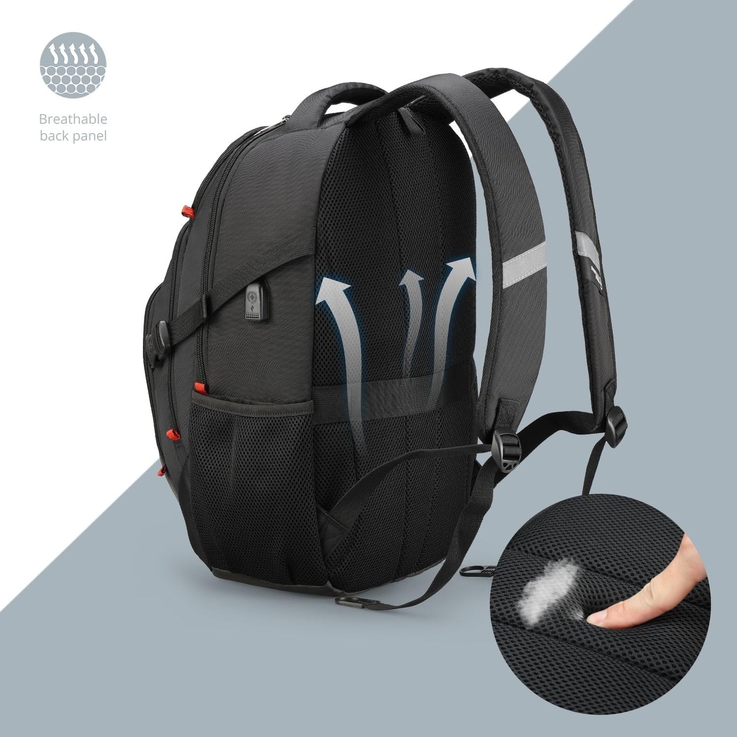 Travel Backpack for Men   RFID Protection, USB Charging, Apple Find My, Add A Ba6