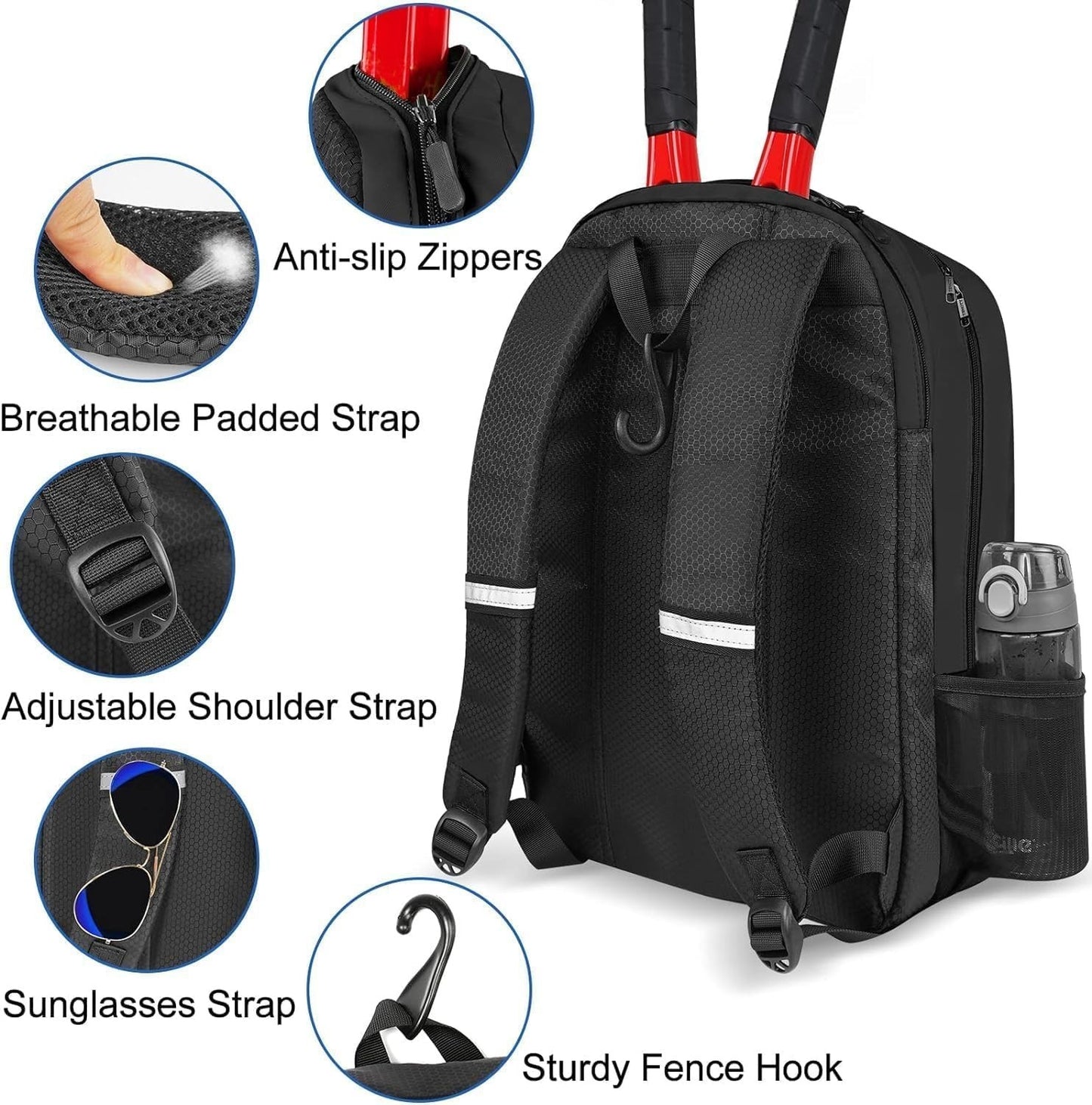 Insulated Tennis Backpack for 2 Rackets, Ventilated Shoe Compartment, Unisex4