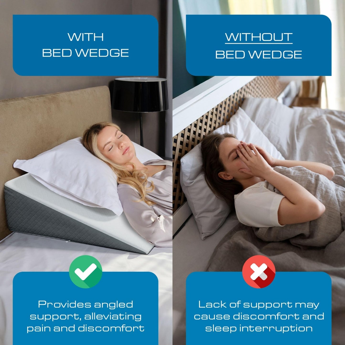 Extra Wide Bed Wedge Pillow for Sleep Apnea | Comfort Headboard Wedge 7.5" Heigh7