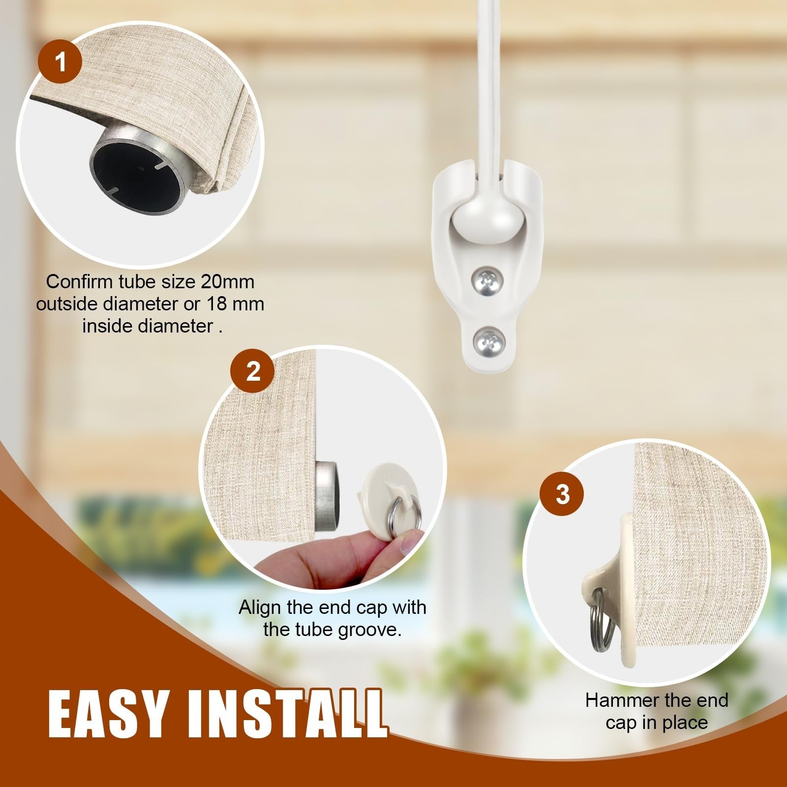 Outdoor Roller Shade Bungee Kit & End Cap, Weather Resistant, 3 White Parts6