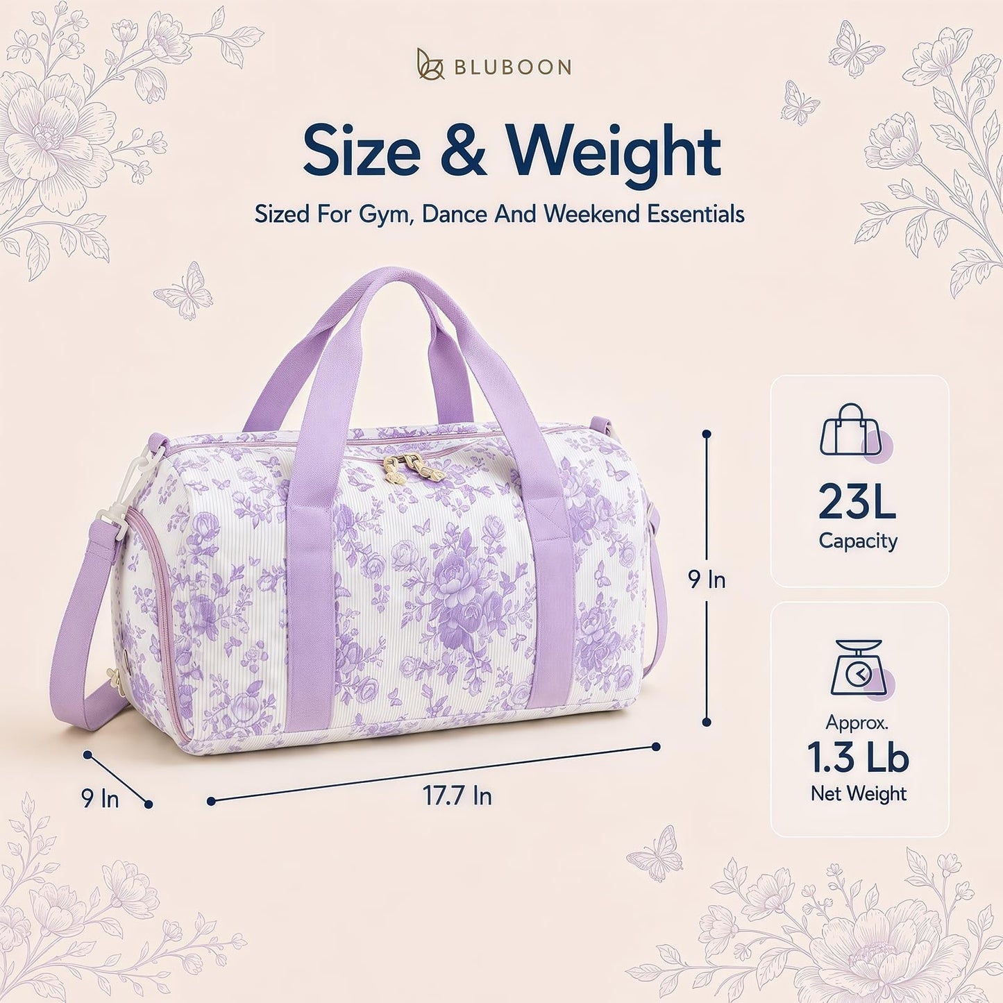 Cute Girls Duffle Bag with Shoes Compartment & Wet Separation - Waterproof Gym &4