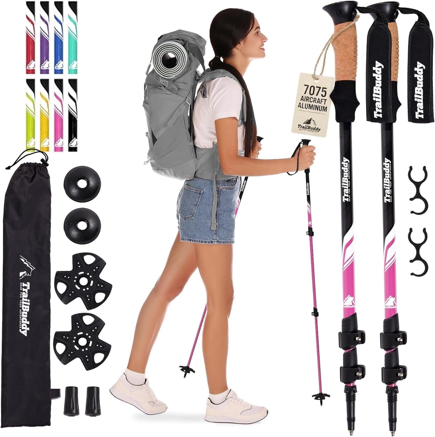 Lightweight Aluminum Trekking Poles - Collapsible Hiking Sticks for Travel & Bal1