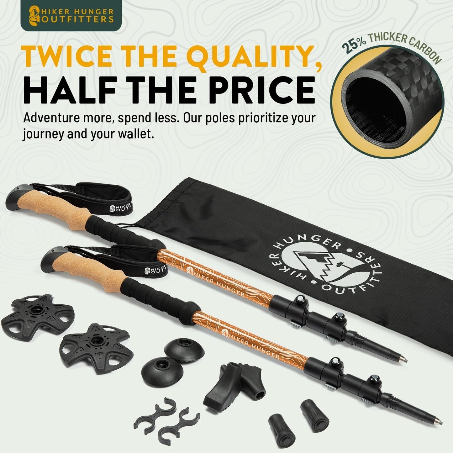 Lightweight Carbon Fiber Trekking Poles - Collapsible Hiking Sticks with Cork Gr1