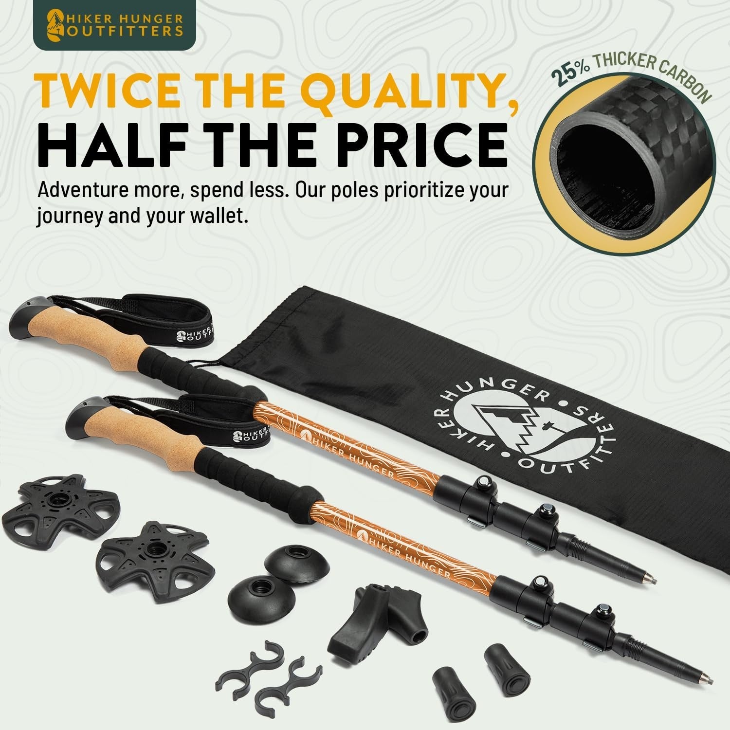 Lightweight Carbon Fiber Trekking Poles - Collapsible Hiking Sticks with Cork Gr1