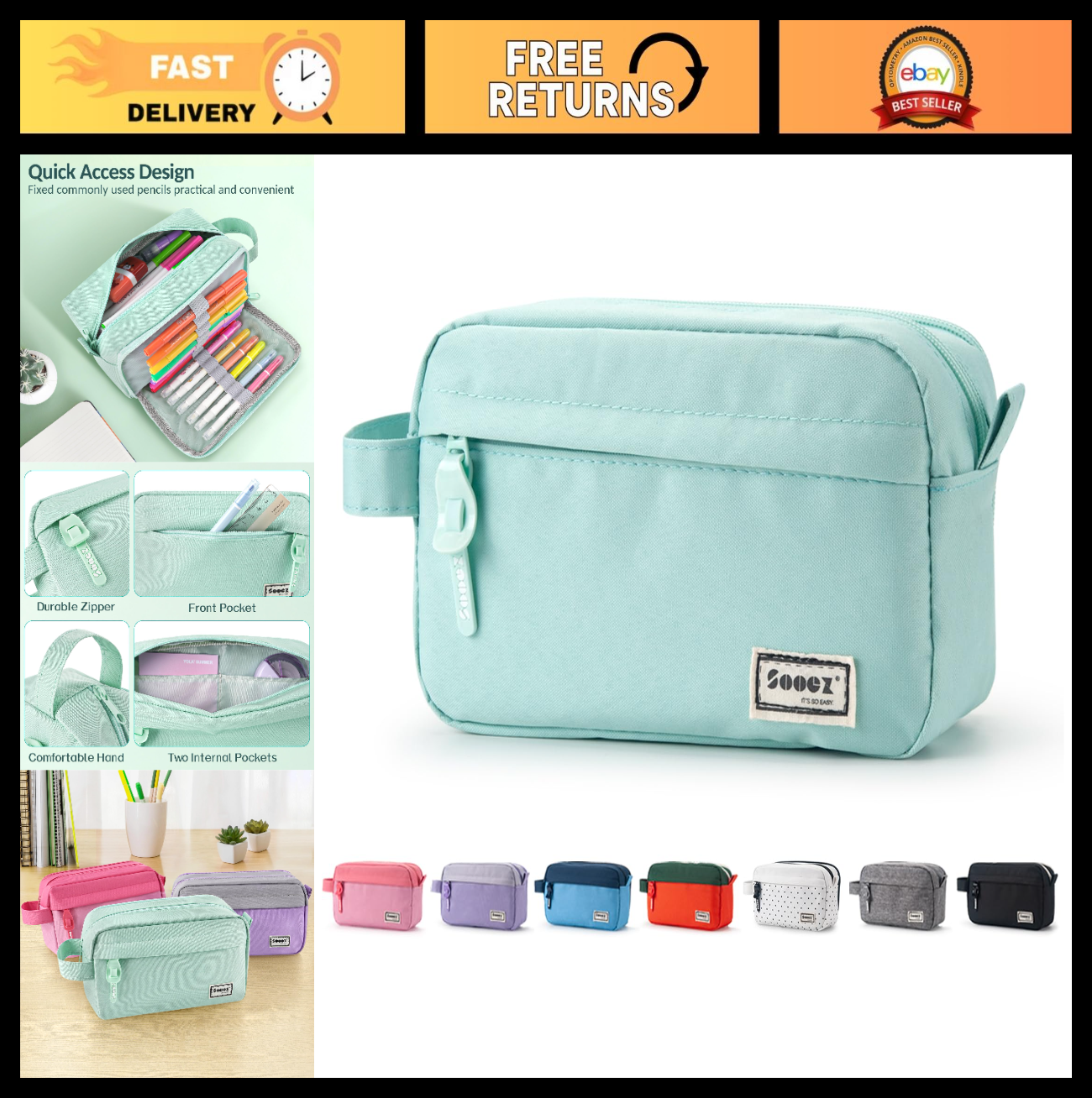 High Capacity Pencil Case   Large Pencil Bag Pouch Organizer for School & Office0