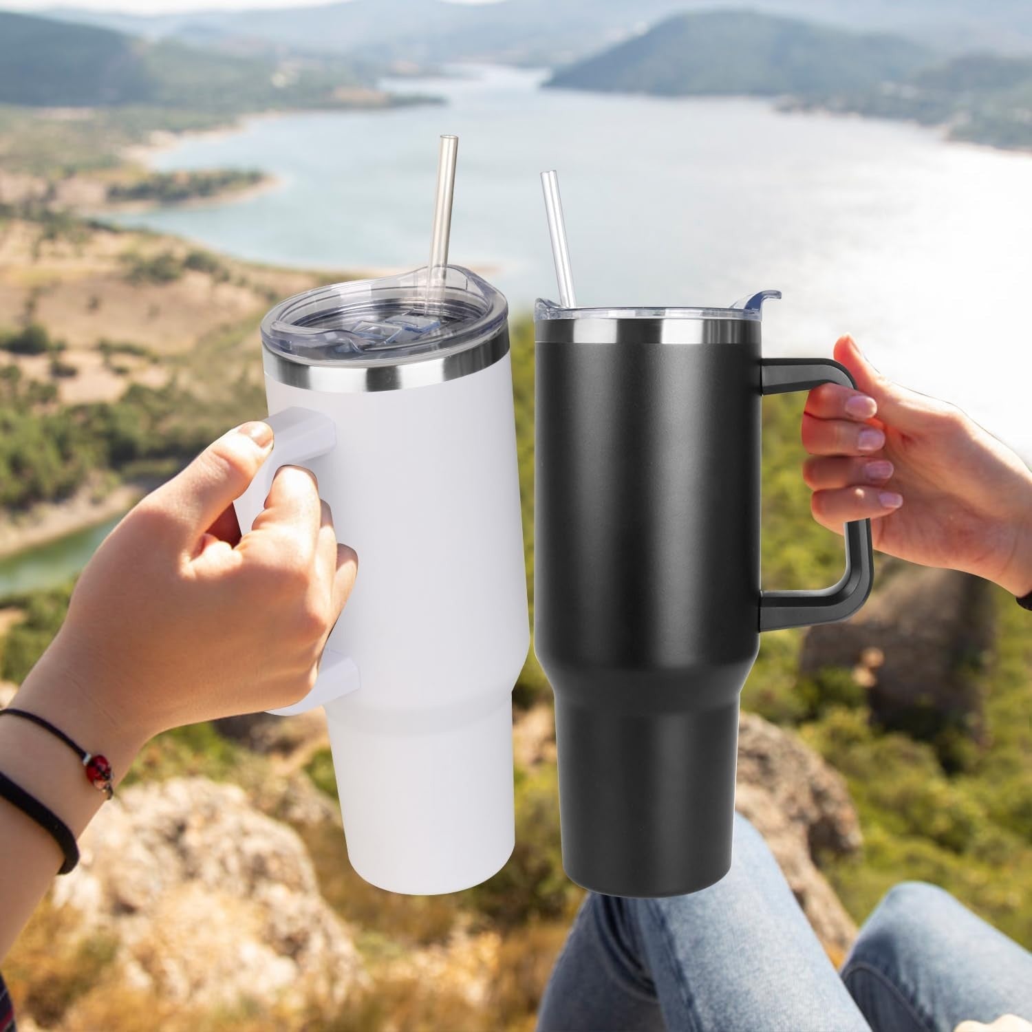 40 oz Insulated Tumbler with Handle & Straw   Leak Proof, Dishwasher Safe Travel4