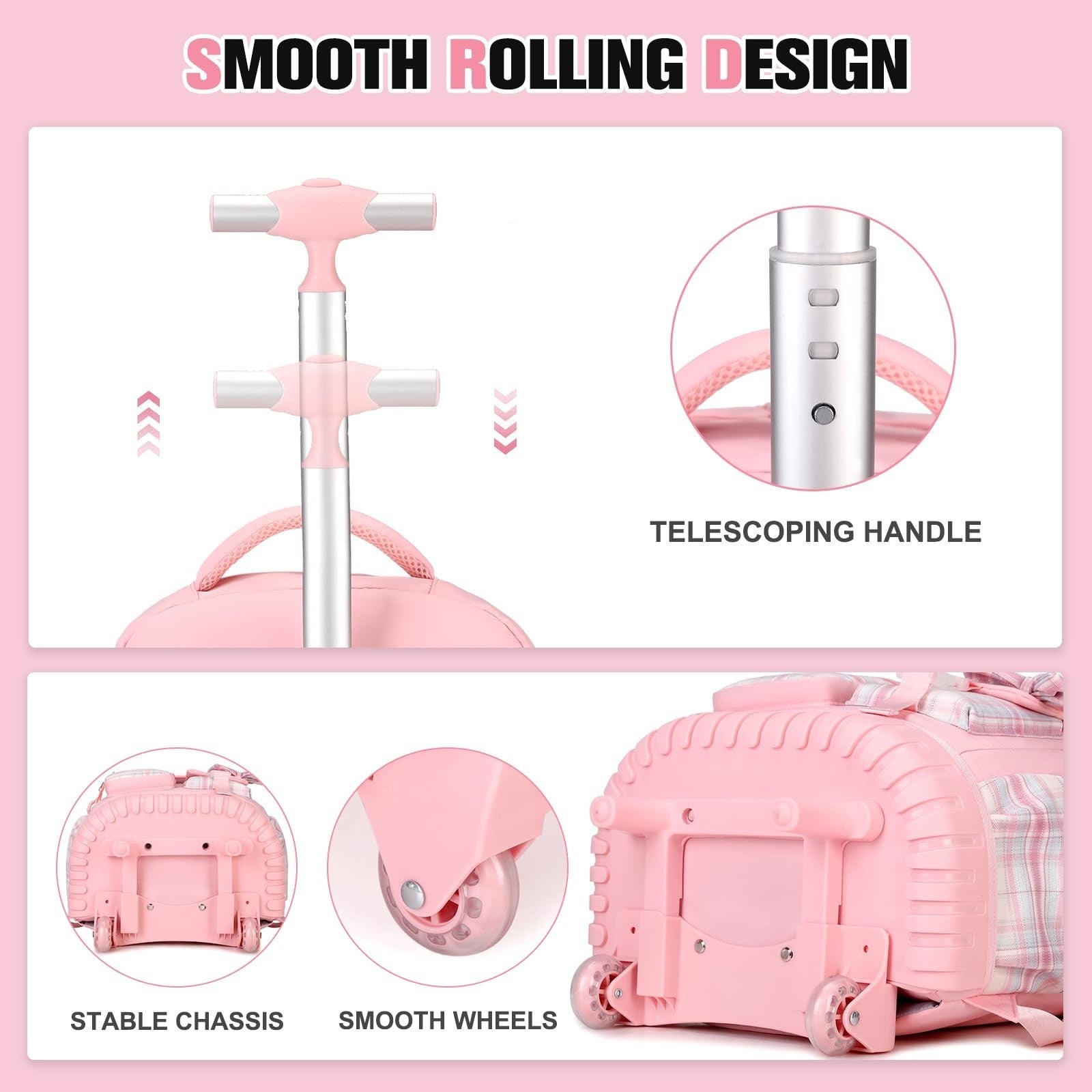 Rolling Backpack for Girls   Wheeled School Bag with Lunch Bag & Pencil Pouch, P3