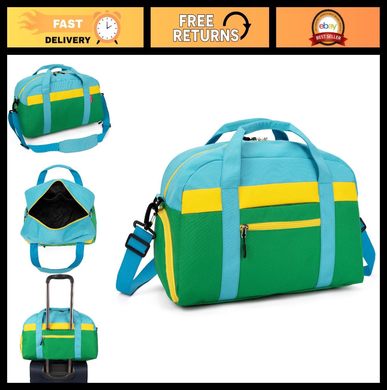 Kids 18" Duffle Bag - Green, Perfect for Boys & Girls, Weekend Travel, Sports, O0