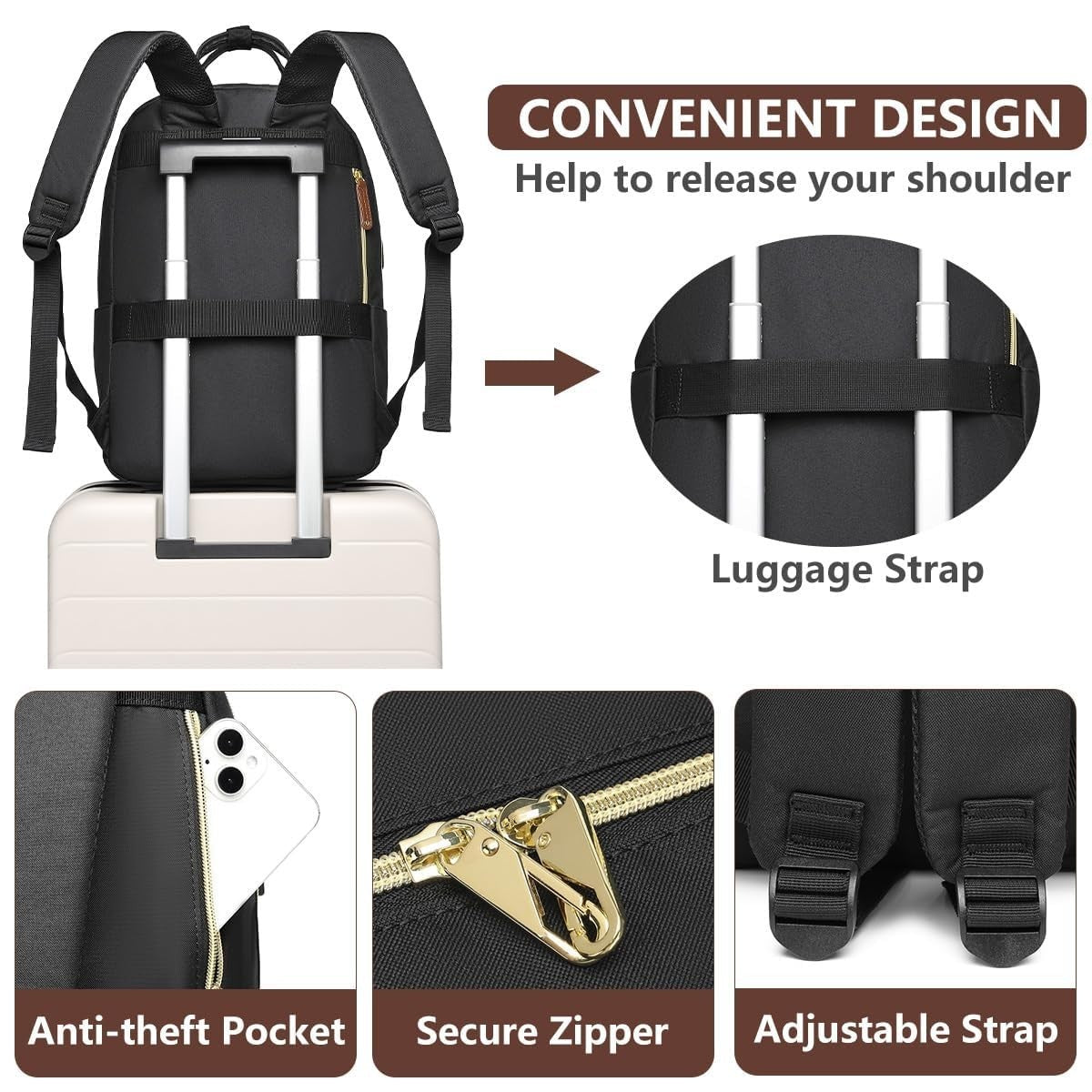 15.6" Laptop Backpack for Women   Waterproof USB Charging College Bag, Anti Thef4