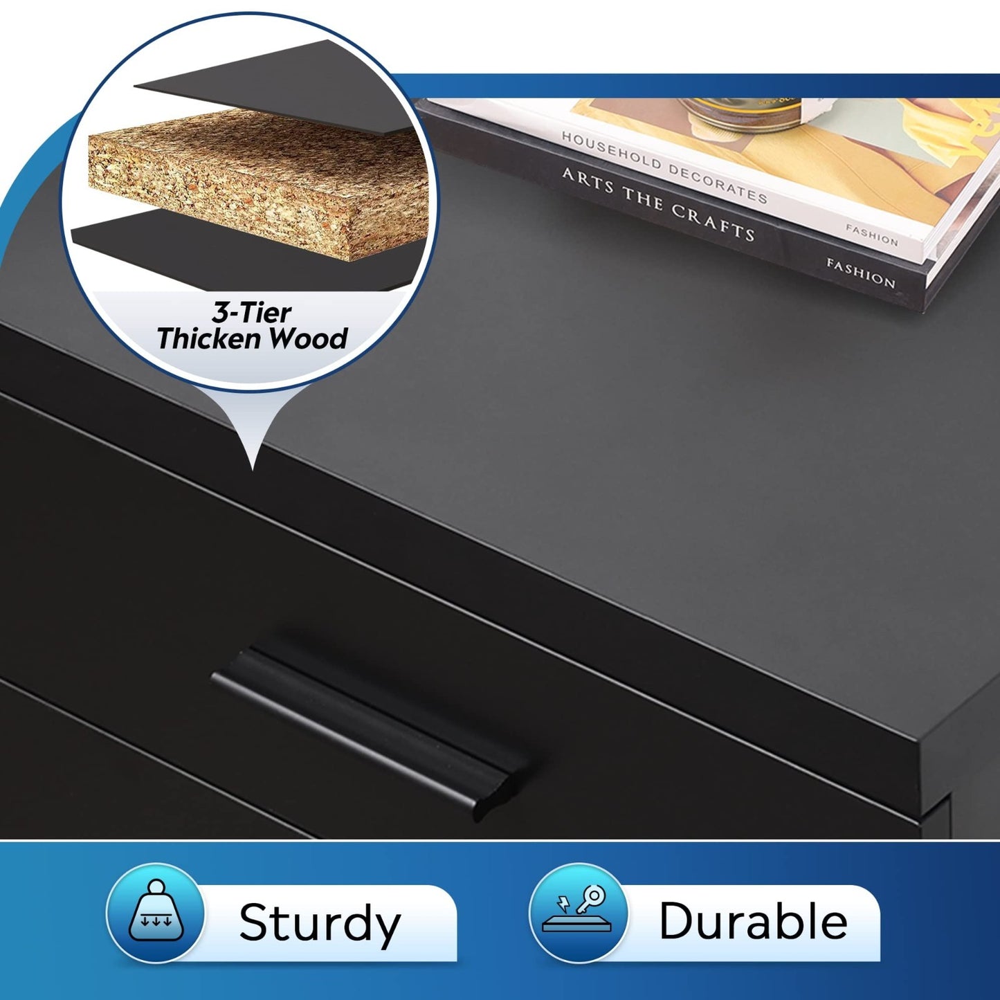 3 Drawer File Cabinet for Home Office   Wood Under Desk Storage, Rolling Printer6