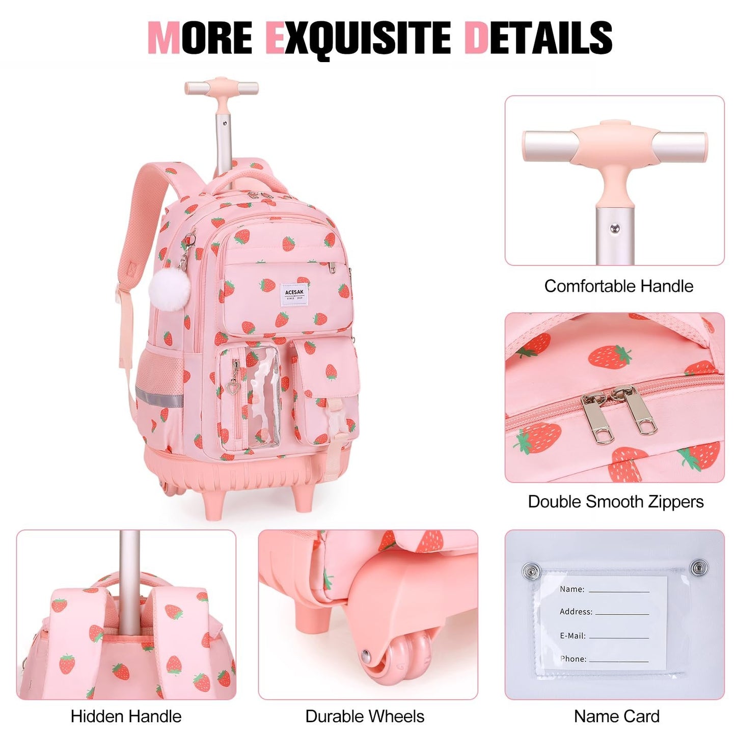 Rolling Backpack for Girls with Lunch Bag & Pencil Pouch   Wheeled Bookbag for S5