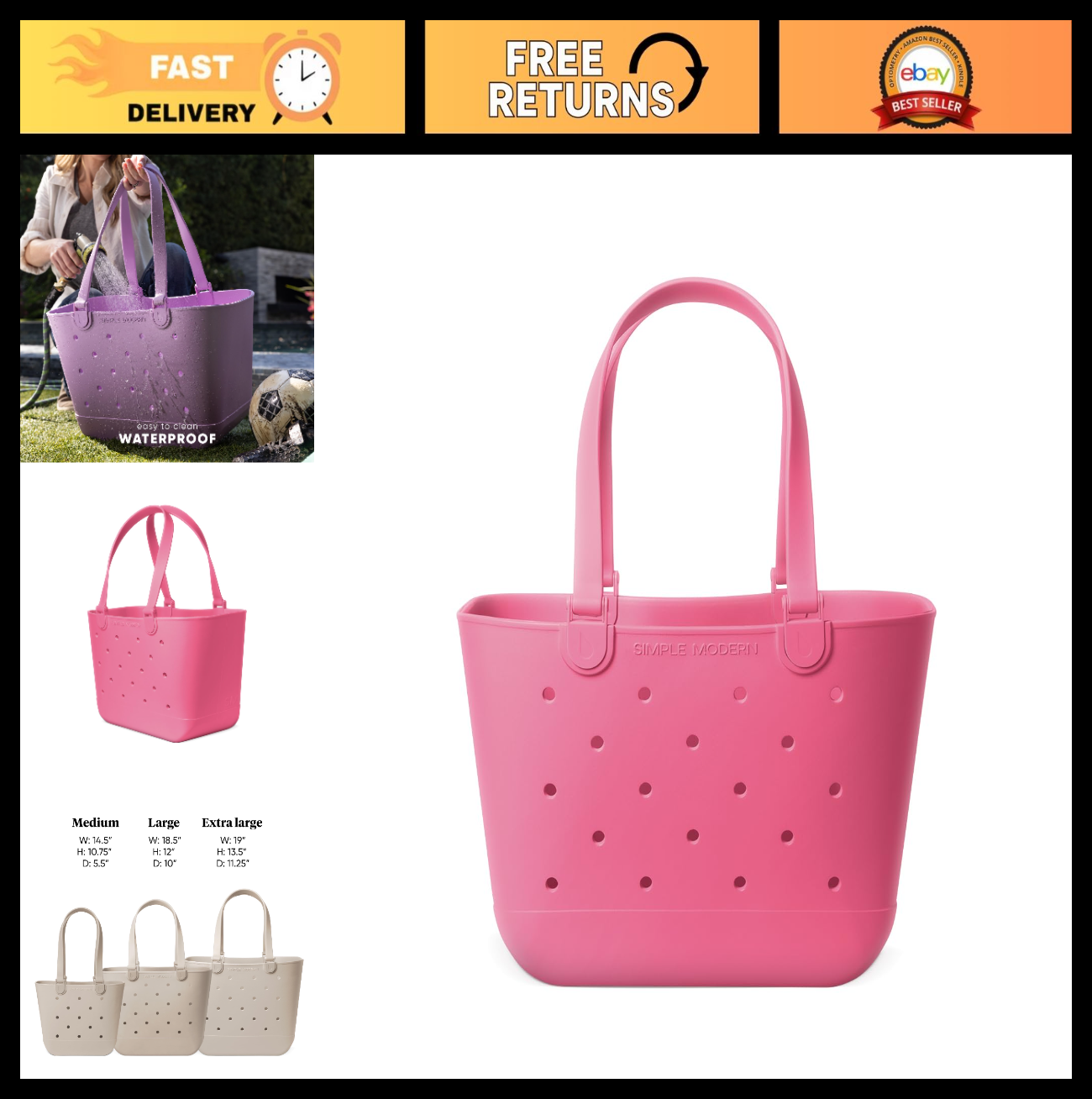 Large Waterproof Beach Bag Tote with Zipper Pocket for Travel, Pool, Sports - Ve0