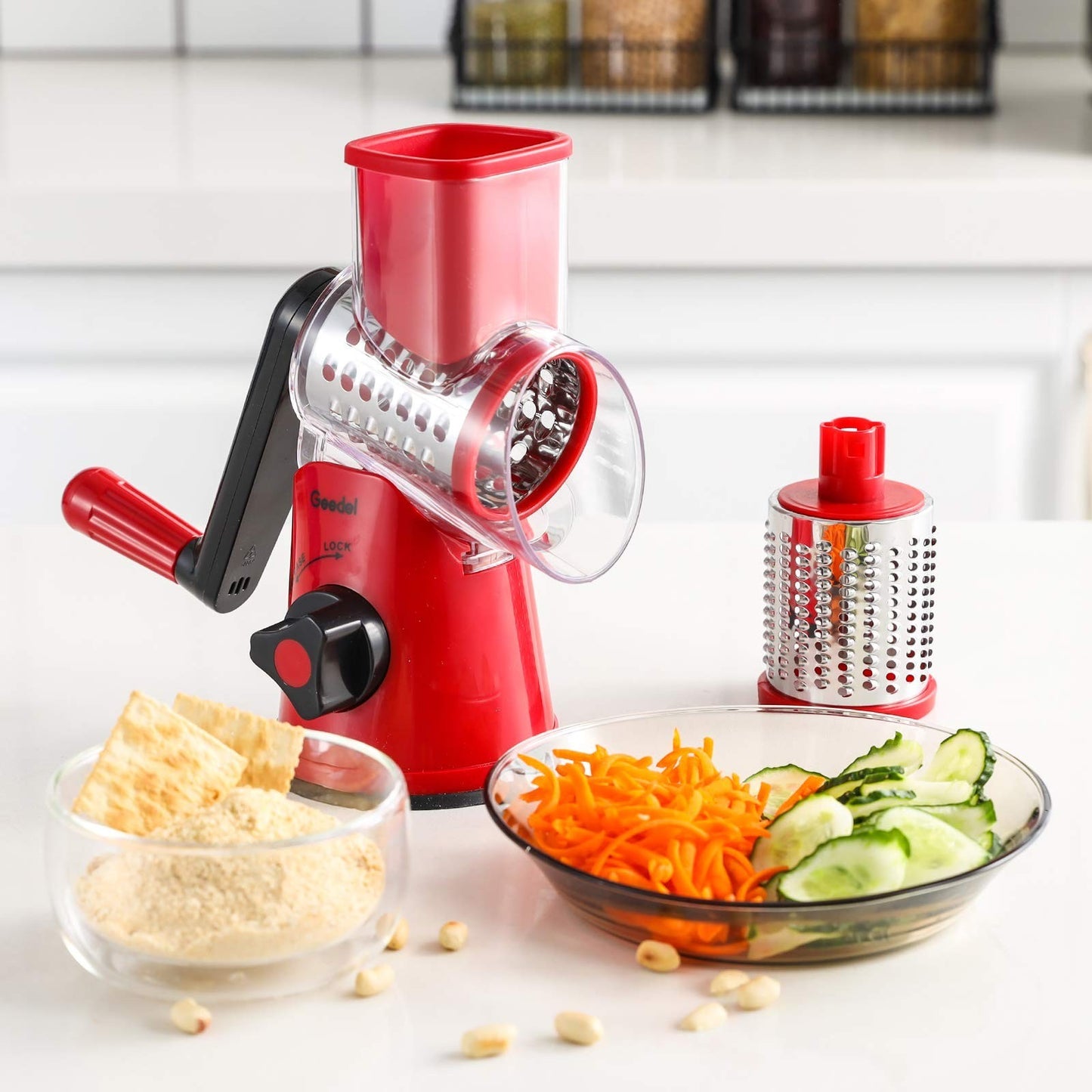 Rotary Cheese Grater & Vegetable Slicer with 2 Blades   Easy Clean Kitchen Tool6