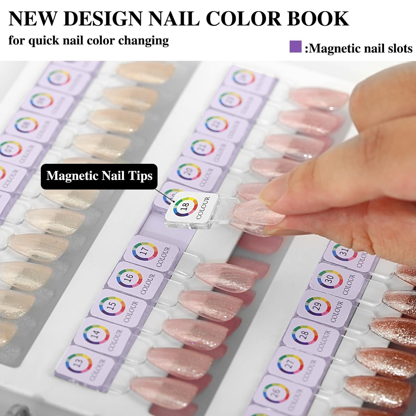 96 Magnetic Nail Swatch Book - Leather Color Display with 96 Tips & Number Label3