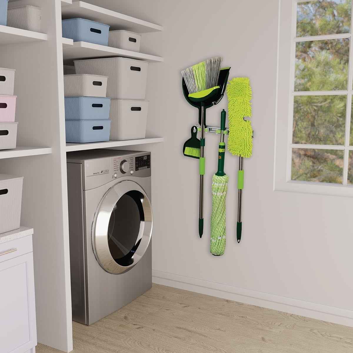 All-in-One Floor Cleaning Set - Angled Broom, Microfiber Mops, Dustpan & Rack -2