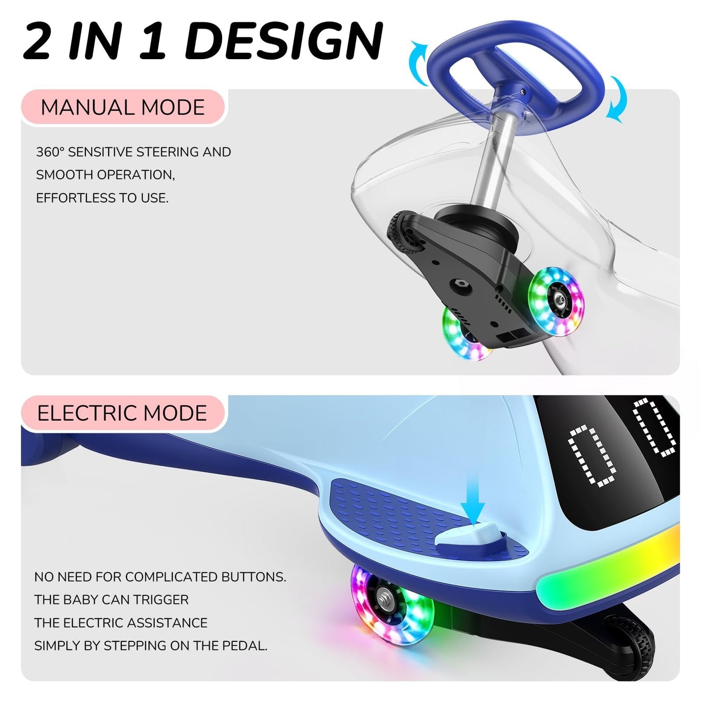12V Electric Wiggle Car for Kids - Fun Ride-On Toy, Birthday Gift for Ages 3+7
