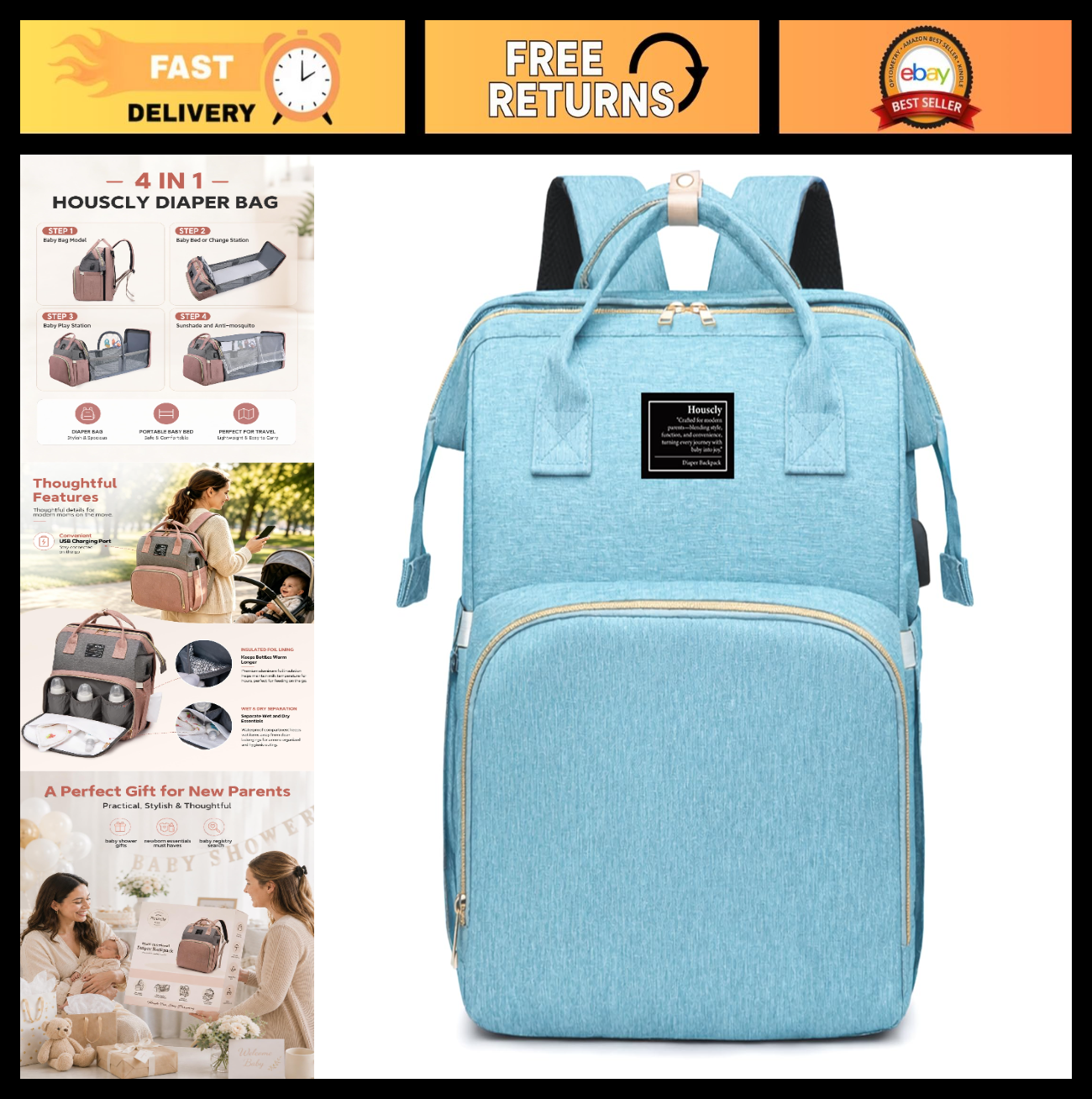 Large Capacity Diaper Bag Backpack with Changing Station, 25L Travel Organizer0