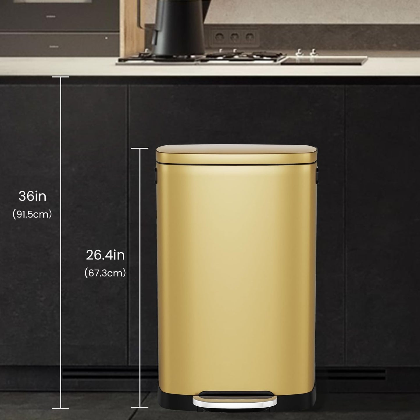 13 Gal Stainless Steel Kitchen Trash Can with Soft Close Lid, Pedal Step Wasteba7
