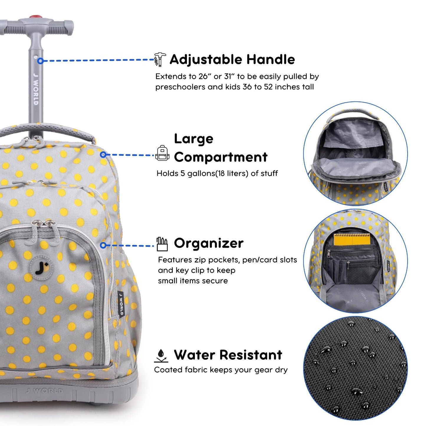 Kids Rolling Backpack & Lunch Bag Set   Elementary School Carry On Suitcase with4