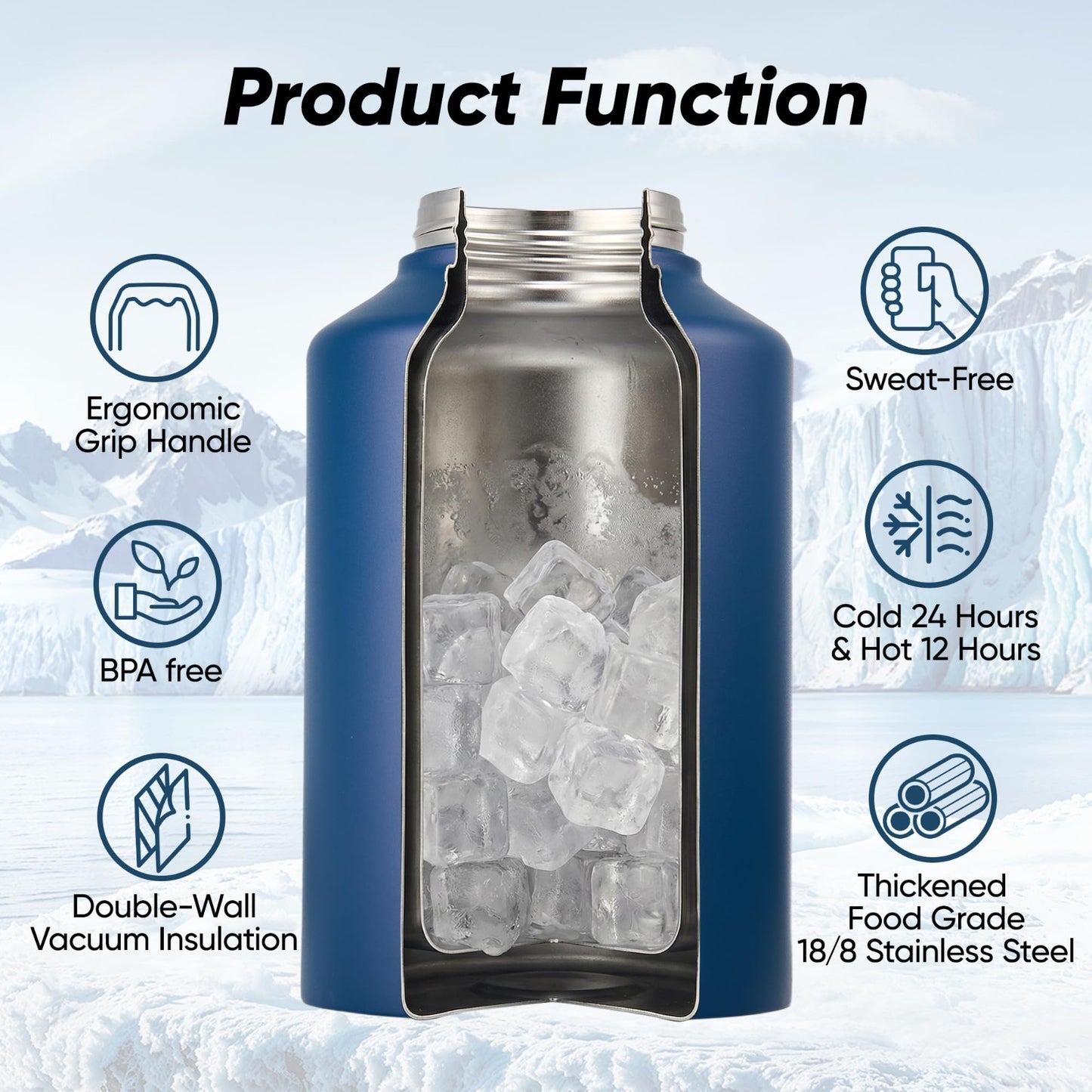 128oz Insulated Water Jug - Stainless Steel Gallon Bottle with Handle for Campin4