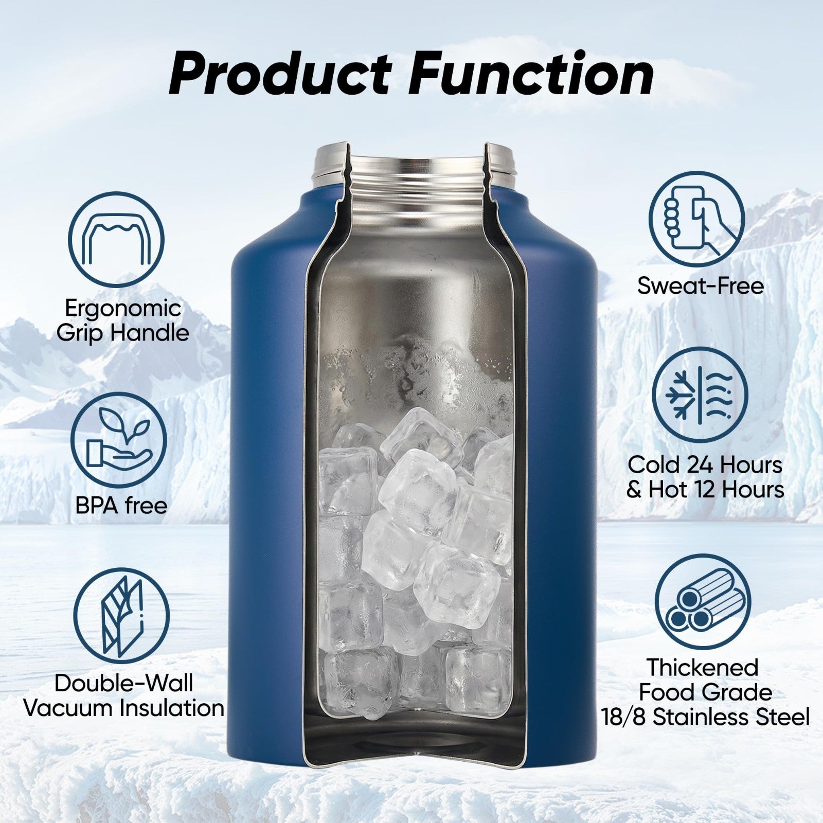 128oz Insulated Water Jug - Stainless Steel Gallon Bottle with Handle for Campin4