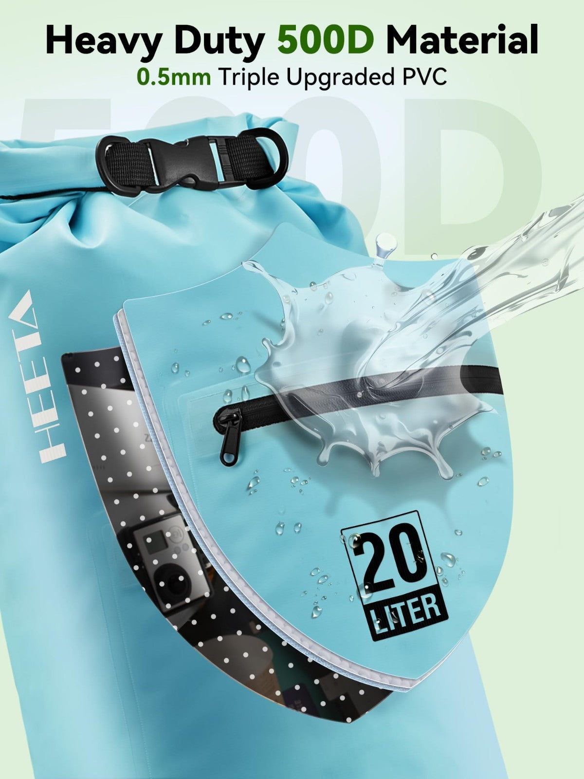 Waterproof Dry Bag with Zipper Pocket - Lightweight Roll Top Storage for Travel,3