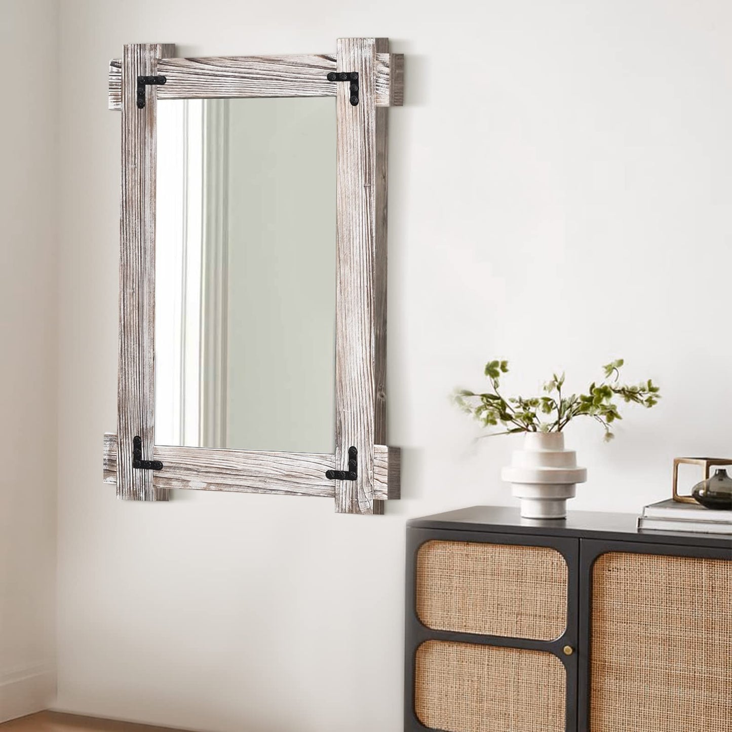30x20 Inch White Farmhouse Wall Mirror - Distressed Wood Framed Vanity Decor5