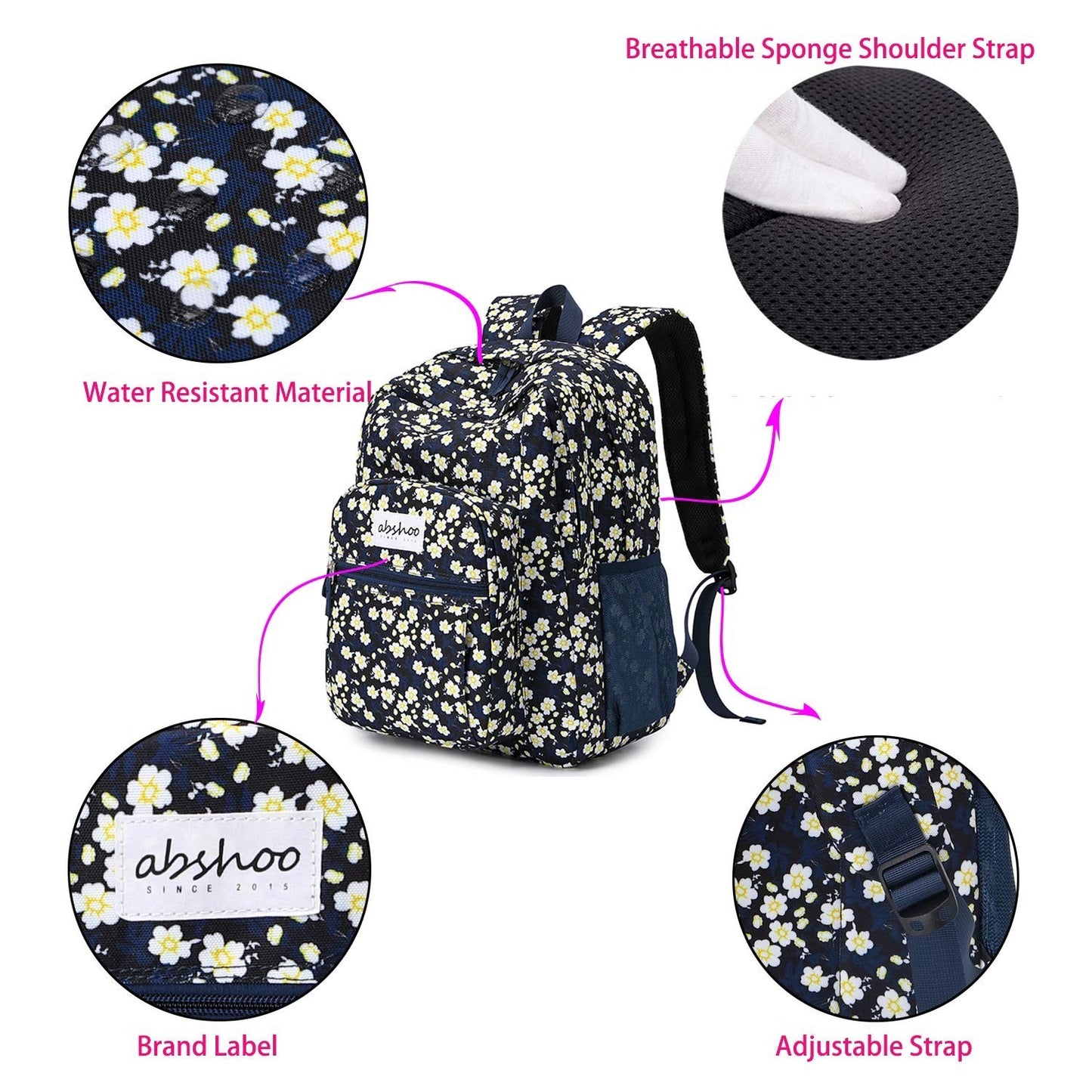 Floral Women's School Backpack   Water Resistant Bookbag for College & Teens3
