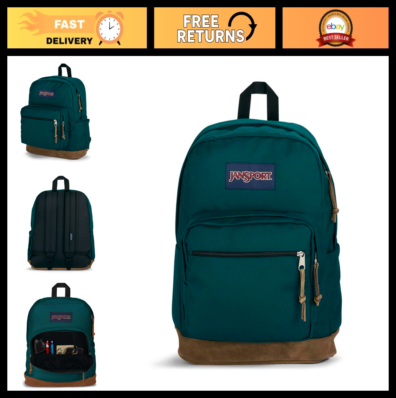 Durable Daypack Backpack with Padded 15" Laptop Sleeve & Water Bottle Pocket   G0