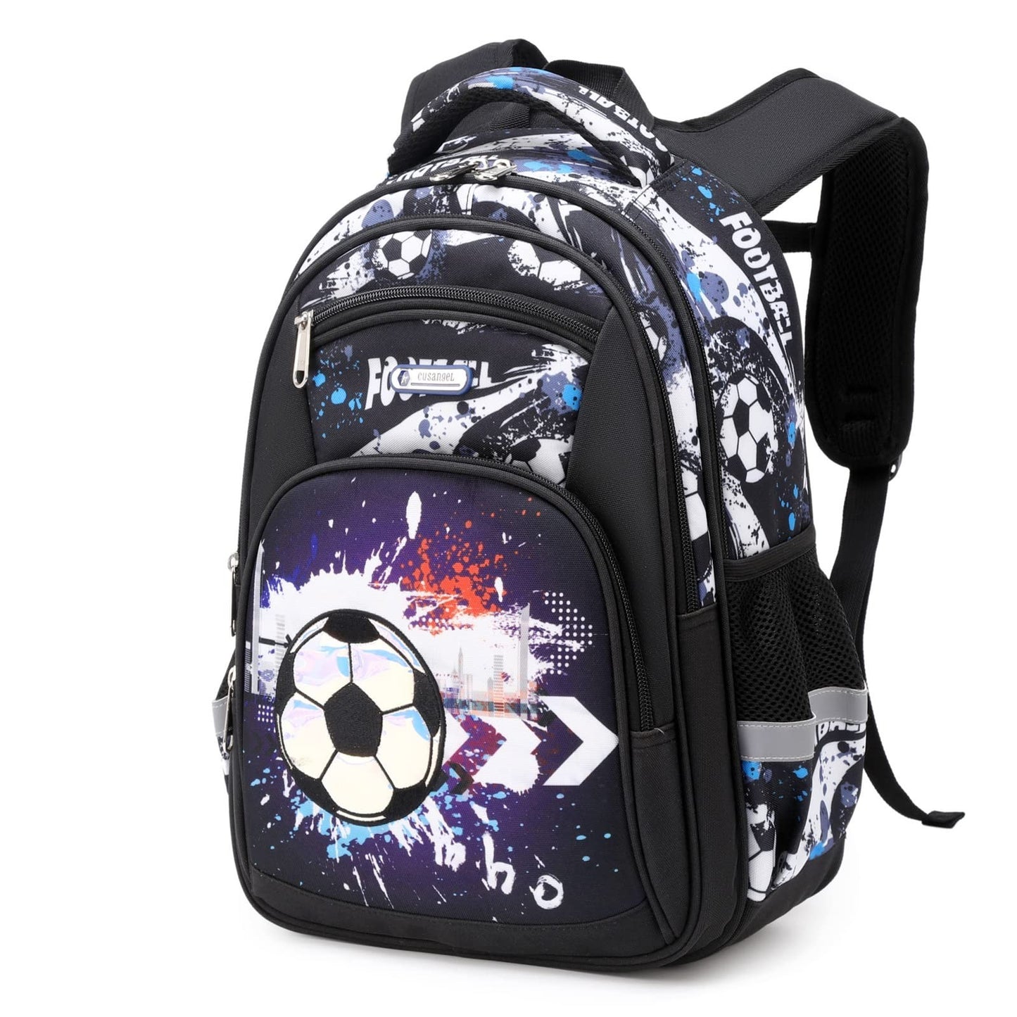 Lightweight Waterproof School Backpack for Kids, Large Capacity, Soccer Print, 11